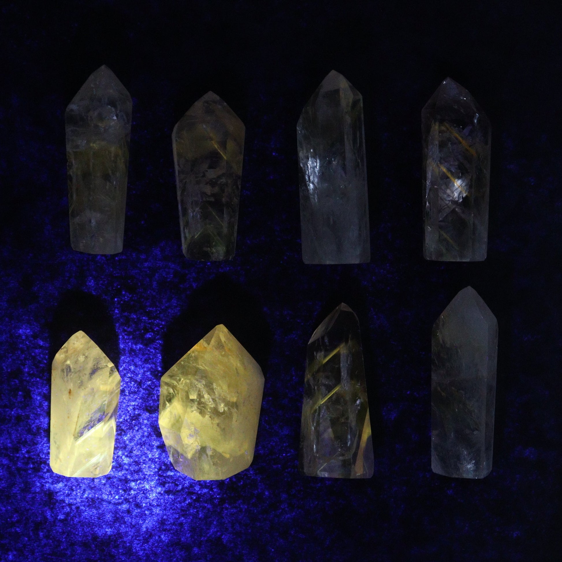 Powellite Amethyst UV Reactive Towers Set of 20 - Expert Wholesale and Supplier of Wholesale Crystals & Bulk Gemstones, ["Amethyst","Powellite"]