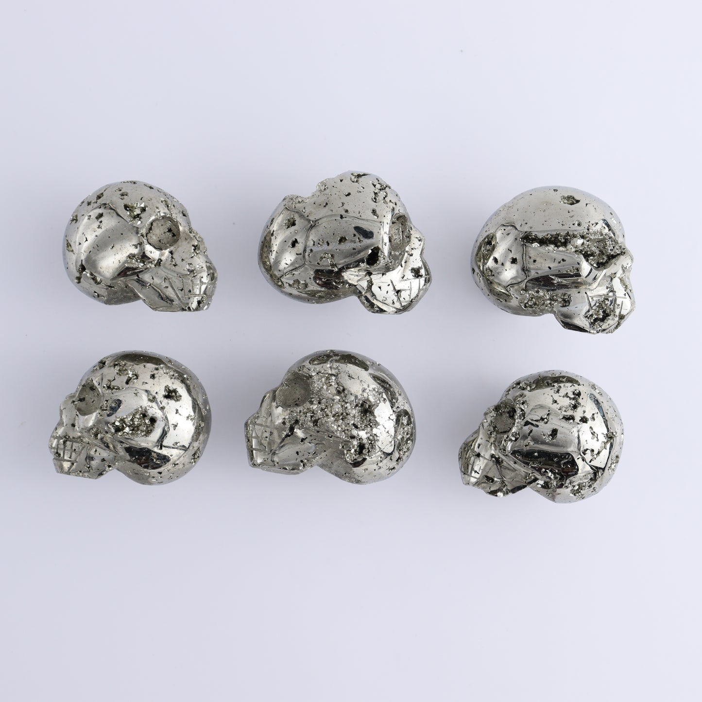 Pyrite Skulls Set of 6 - Expert Wholesale and Supplier of Wholesale Crystals & Bulk Gemstones, ["Hearts","Peru","Pyrite"]
