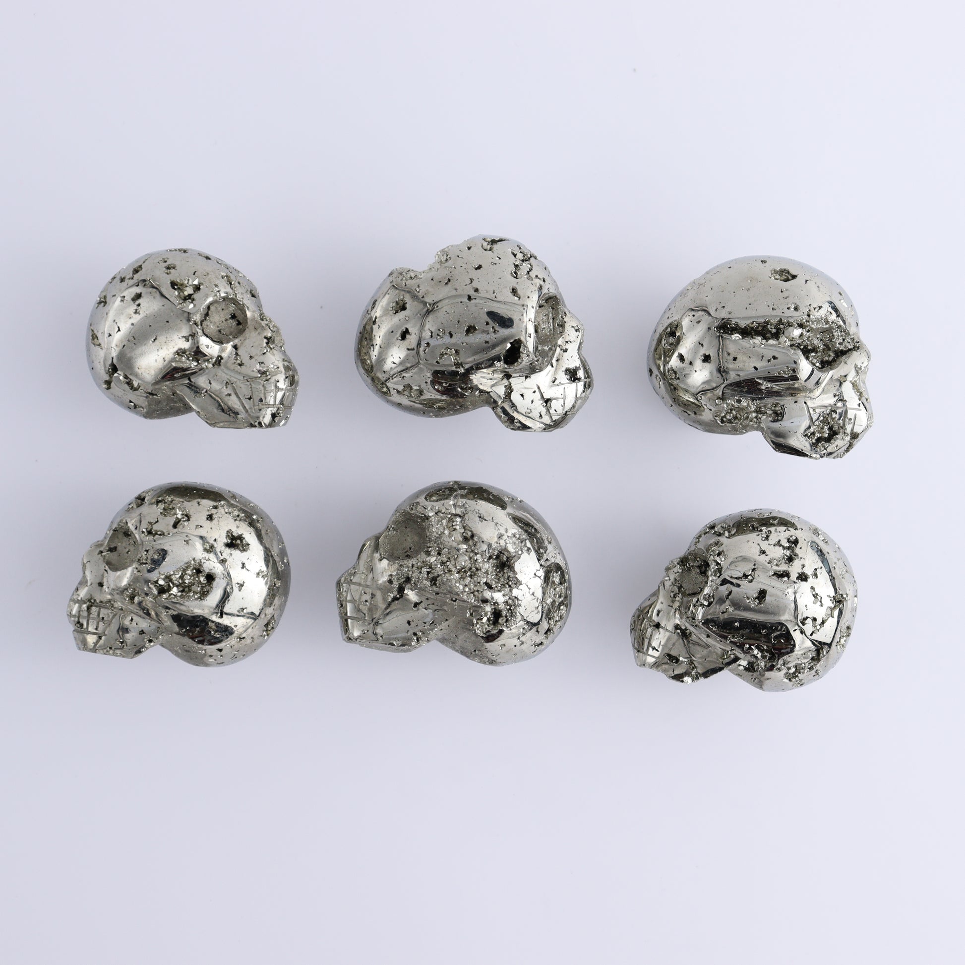 Pyrite Skulls Set of 6 - Expert Wholesale and Supplier of Wholesale Crystals & Bulk Gemstones, ["Hearts","Peru","Pyrite"]
