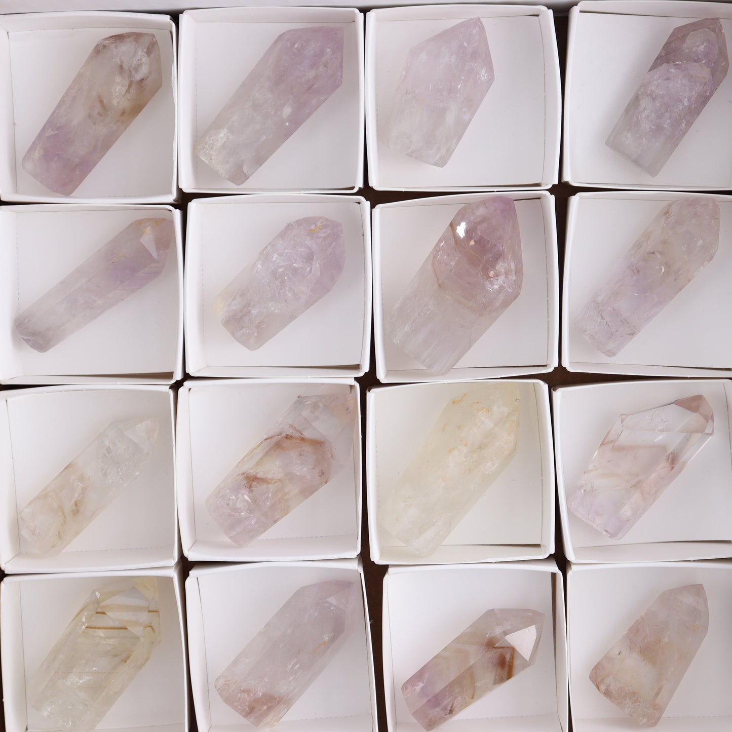 Powellite Amethyst UV Reactive Towers Set of 20 - Expert Wholesale and Supplier of Wholesale Crystals & Bulk Gemstones, ["Amethyst","Powellite"]
