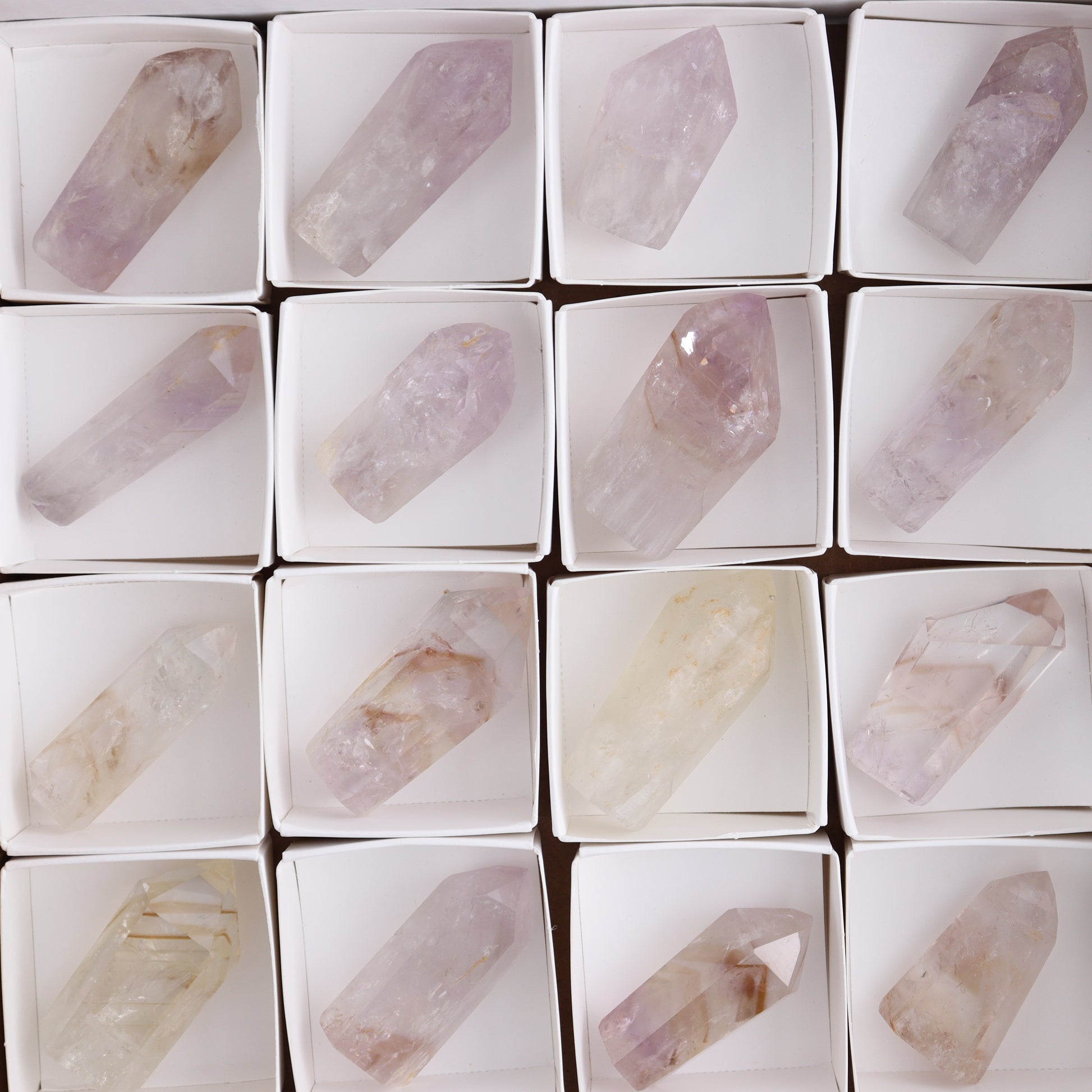 Powellite Amethyst UV Reactive Towers Set of 20 - Expert Wholesale and Supplier of Wholesale Crystals & Bulk Gemstones, ["Amethyst","Powellite"]