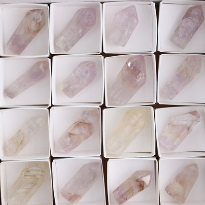 Powellite Amethyst UV Reactive Towers Set of 20 - Expert Wholesale and Supplier of Wholesale Crystals & Bulk Gemstones, ["Amethyst","Powellite"]