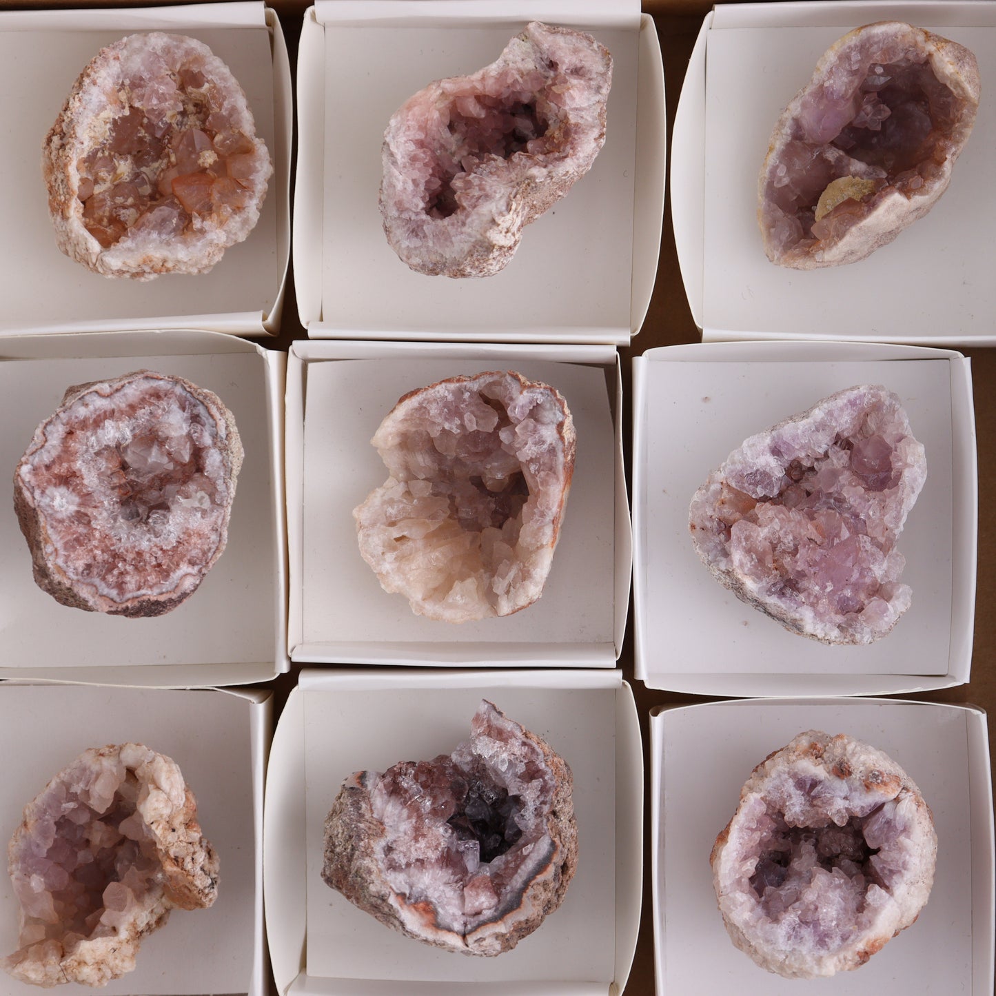Pink Amethyst Flat of 12 - Expert Wholesale and Supplier of Wholesale Crystals & Bulk Gemstones, ["Amethyst","Pink Amethyst"]