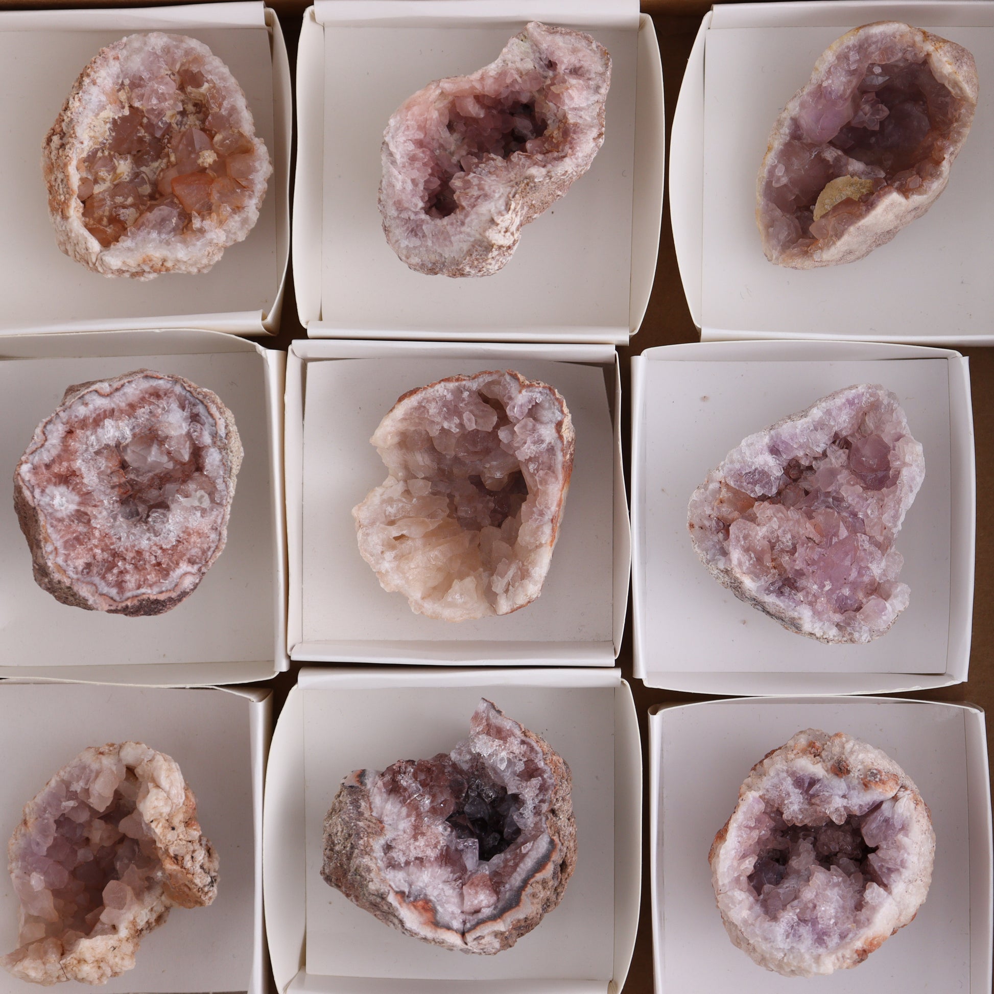 Pink Amethyst Flat of 12 - Expert Wholesale and Supplier of Wholesale Crystals & Bulk Gemstones, ["Amethyst","Pink Amethyst"]