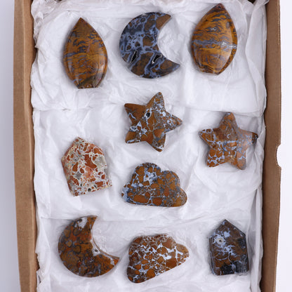 Brecciated Jasper Moons, Stars, Towers, Clouds, and Flames Set of 10 - Expert Wholesale and Supplier of Wholesale Crystals & Bulk Gemstones, ["Brecciated Jasper","Clouds","flames","Indonesia","moons","stars","Towers"]