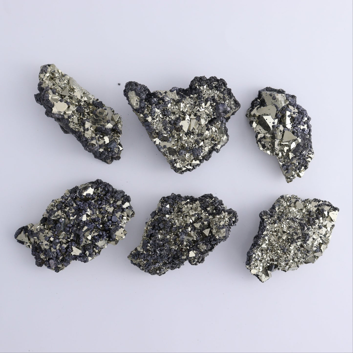 Octahedral Pyrite Clusters Set of 6 - Expert Wholesale and Supplier of Wholesale Crystals & Bulk Gemstones, ["Clusters","Octahedral Pyrite","Peru","Pyrite"]