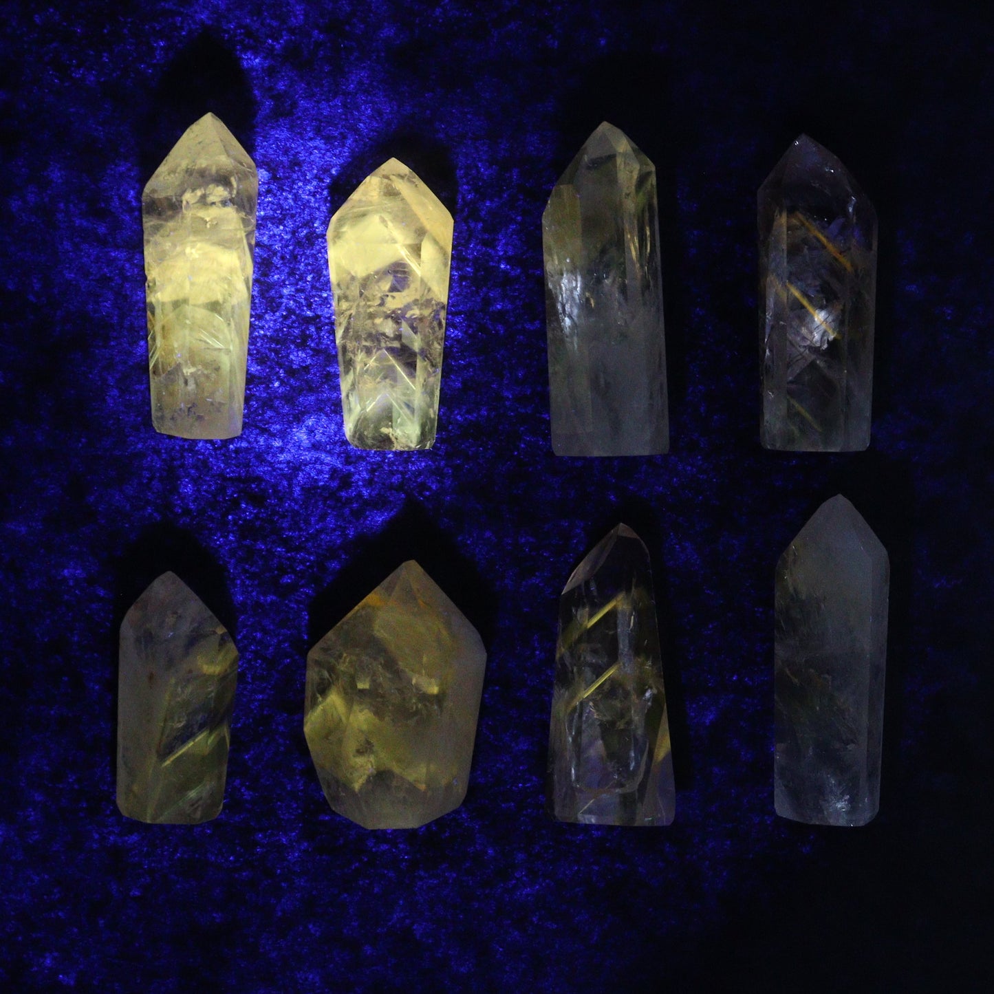 Powellite Amethyst UV Reactive Towers Set of 20 - Expert Wholesale and Supplier of Wholesale Crystals & Bulk Gemstones, ["Amethyst","Powellite"]