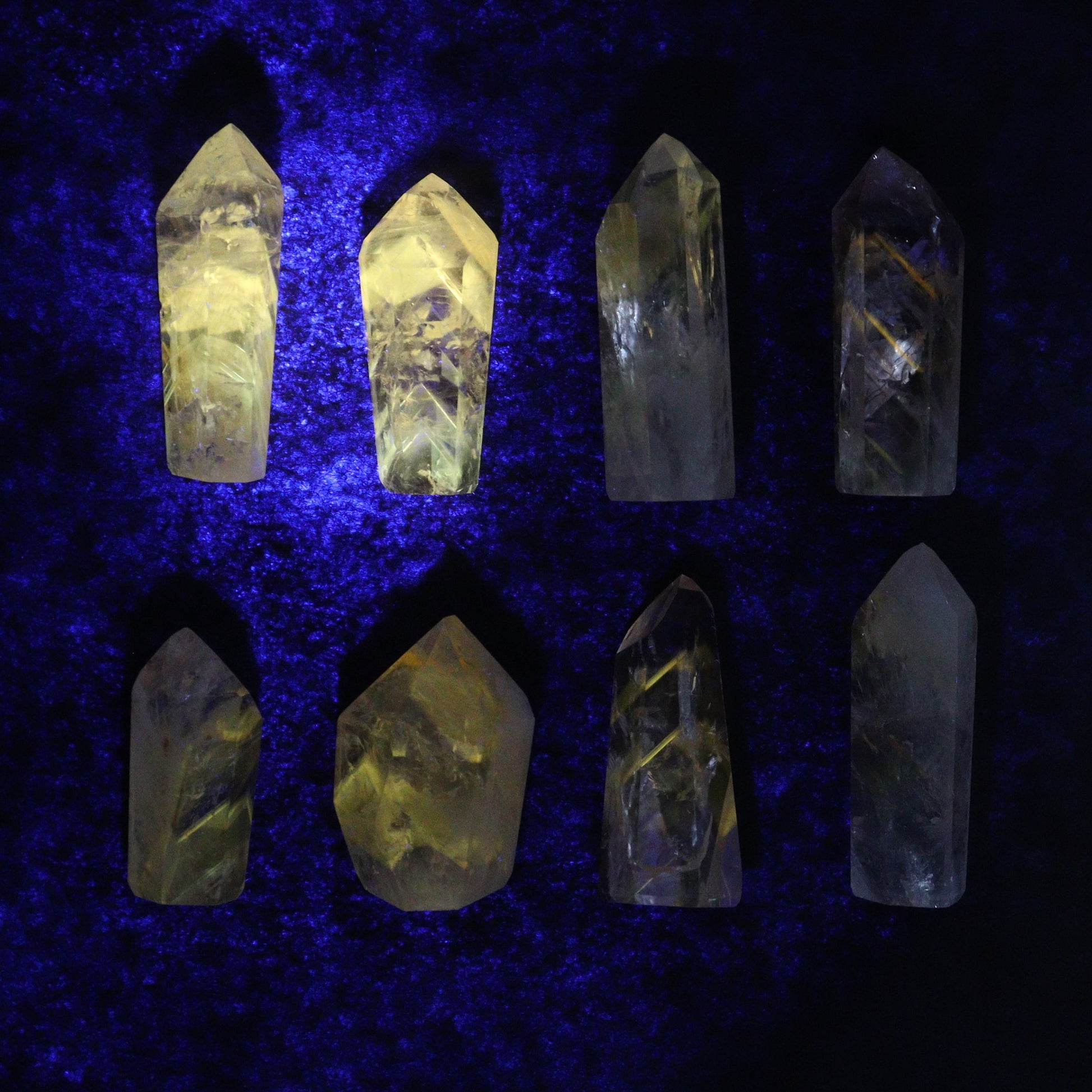 Powellite Amethyst UV Reactive Towers Set of 20 - Expert Wholesale and Supplier of Wholesale Crystals & Bulk Gemstones, ["Amethyst","Powellite"]