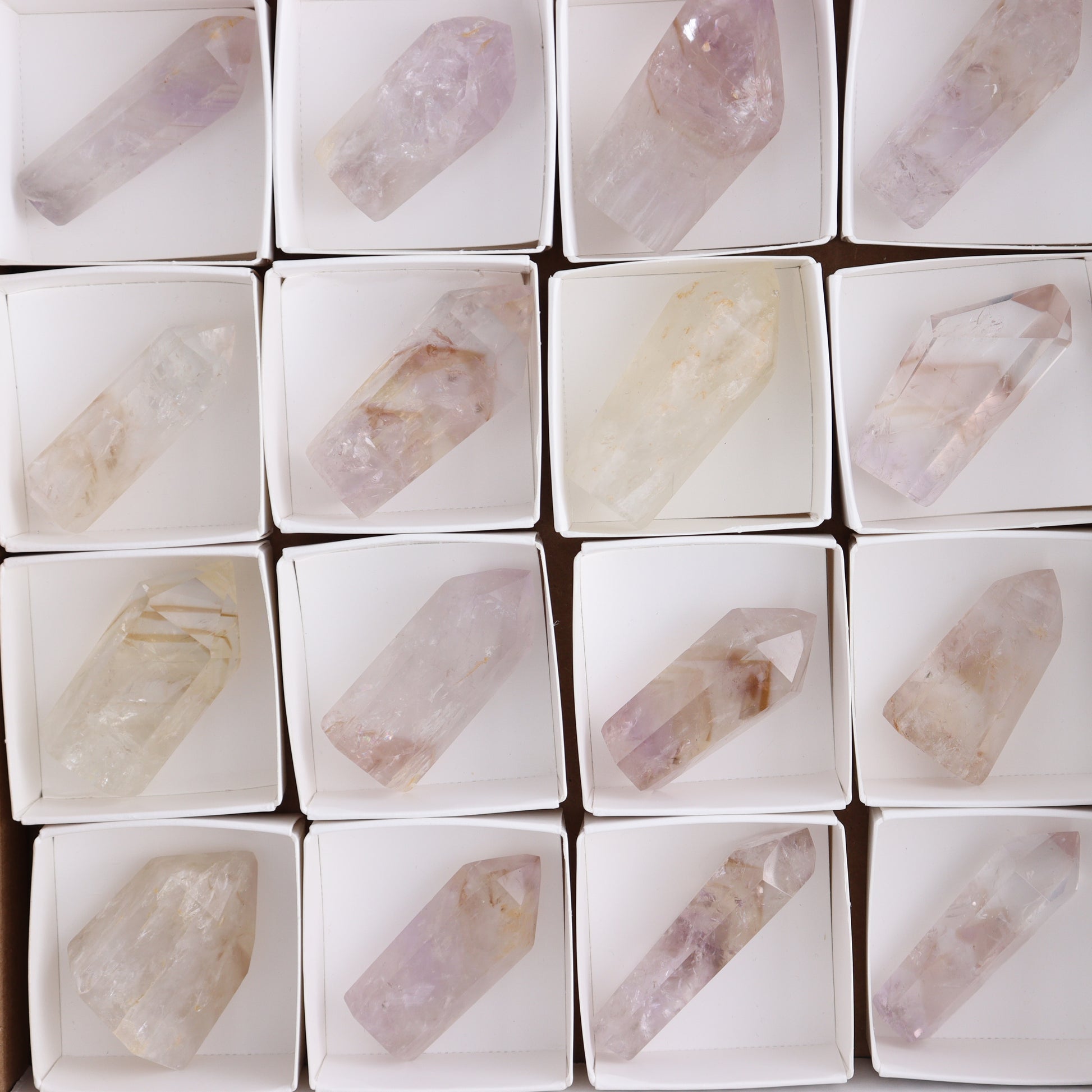 Powellite Amethyst UV Reactive Towers Set of 20 - Expert Wholesale and Supplier of Wholesale Crystals & Bulk Gemstones, ["Amethyst","Powellite"]