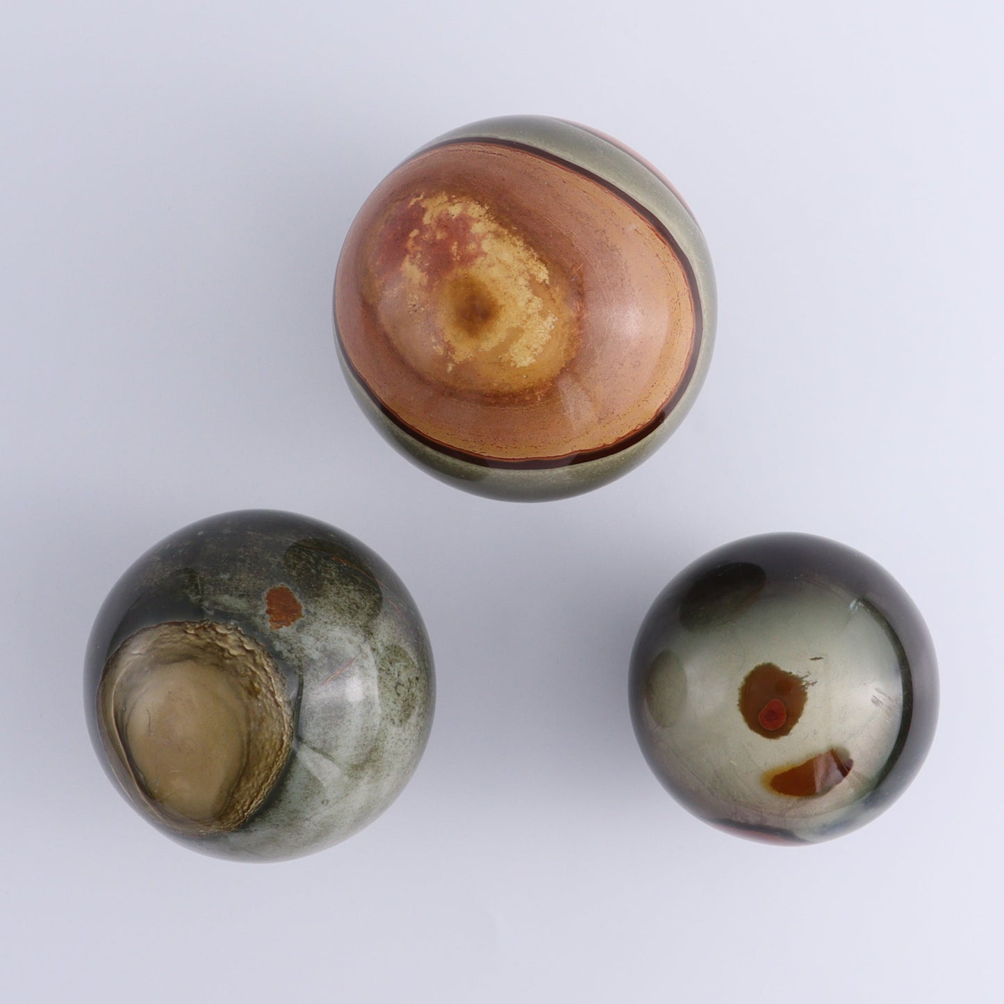 Polychrome Jasper Spheres Set of 3 - Expert Wholesale and Supplier of Wholesale Crystals & Bulk Gemstones, ["jasper","Madagascar","Polychrome Jasper","Spheres"]