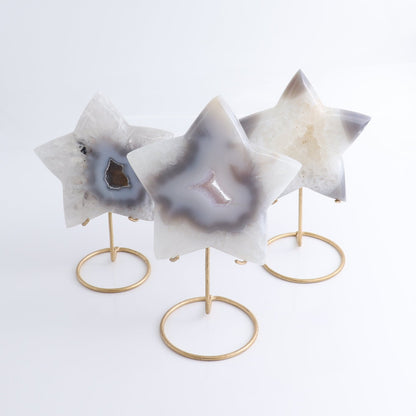 Agate Stars with Stand Set of 3