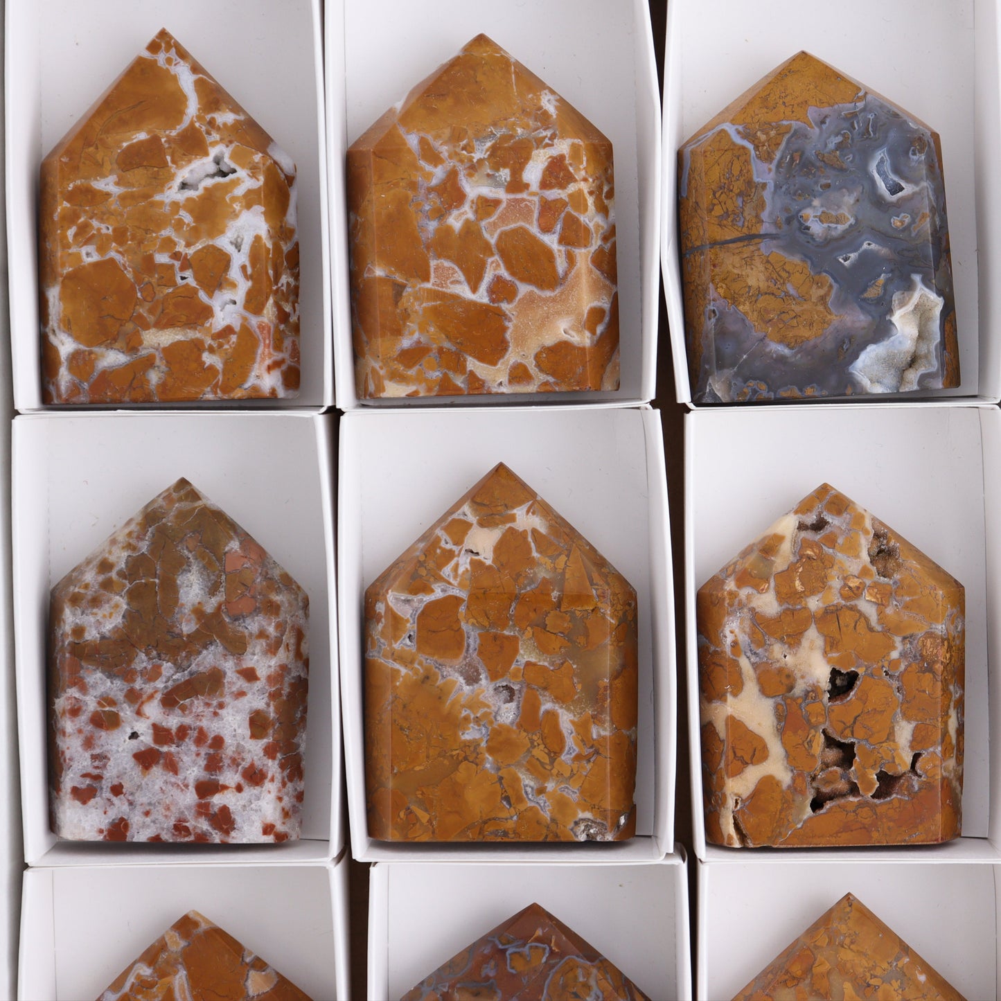 Brecciated Jasper Points Set of 9 - Expert Wholesale and Supplier of Wholesale Crystals & Bulk Gemstones, ["Brecciated Jasper","Indonesia","Points"]