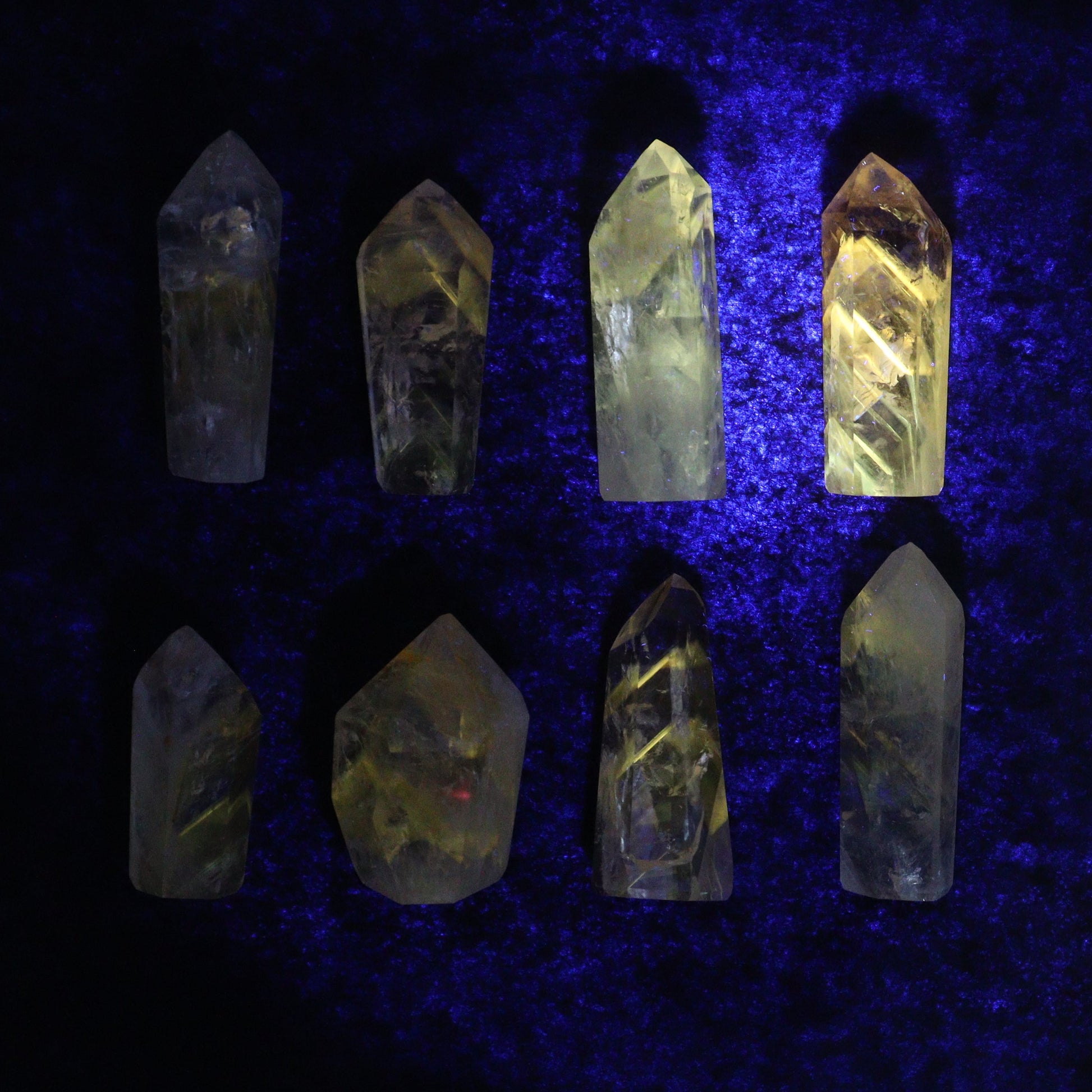Powellite Amethyst UV Reactive Towers Set of 20 - Expert Wholesale and Supplier of Wholesale Crystals & Bulk Gemstones, ["Amethyst","Powellite"]