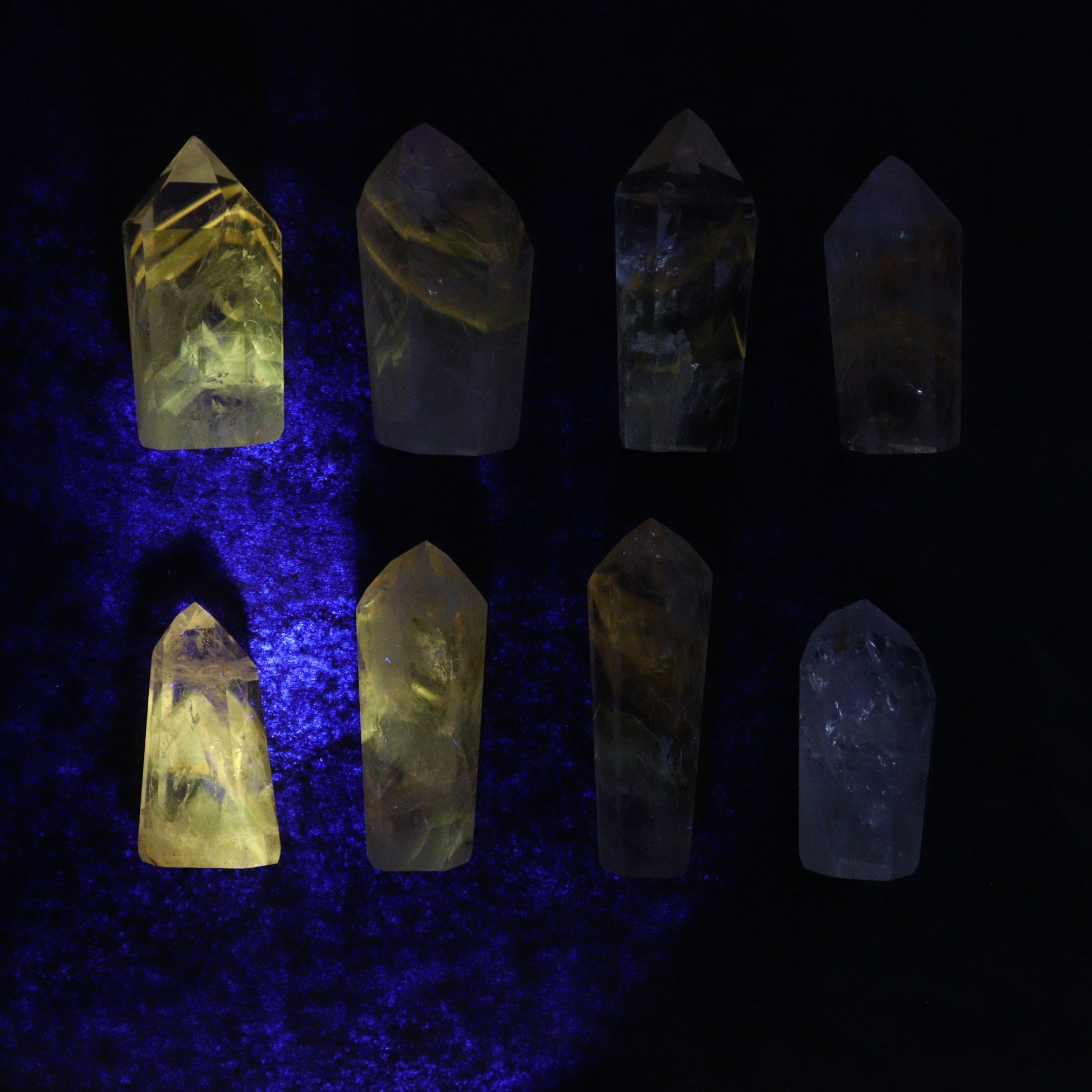 Powellite Amethyst UV Reactive Towers Set of 20 - Expert Wholesale and Supplier of Wholesale Crystals & Bulk Gemstones, ["Amethyst","Powellite"]