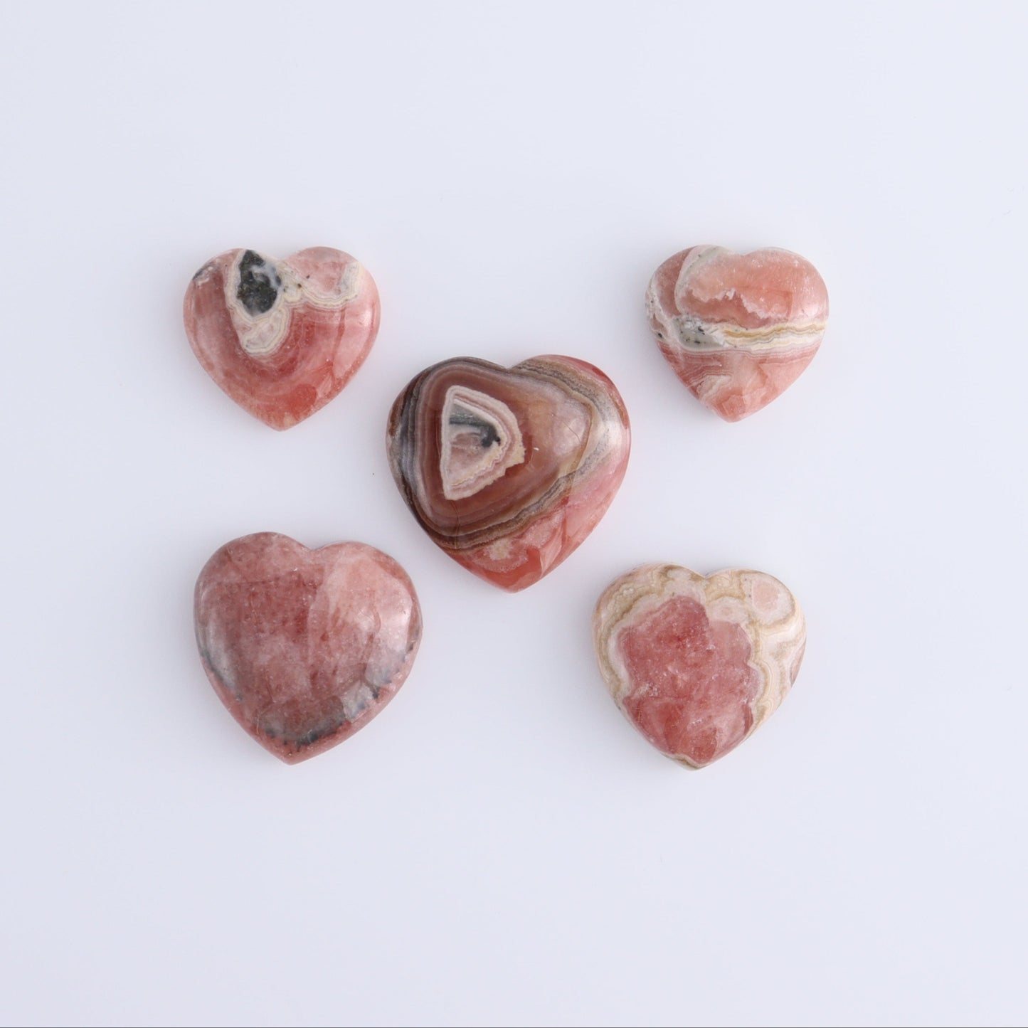Rhodochrosite Hearts Set of 9 - Expert Wholesale and Supplier of Wholesale Crystals & Bulk Gemstones, ["Argentina","Hearts","Rhodochrosite"]