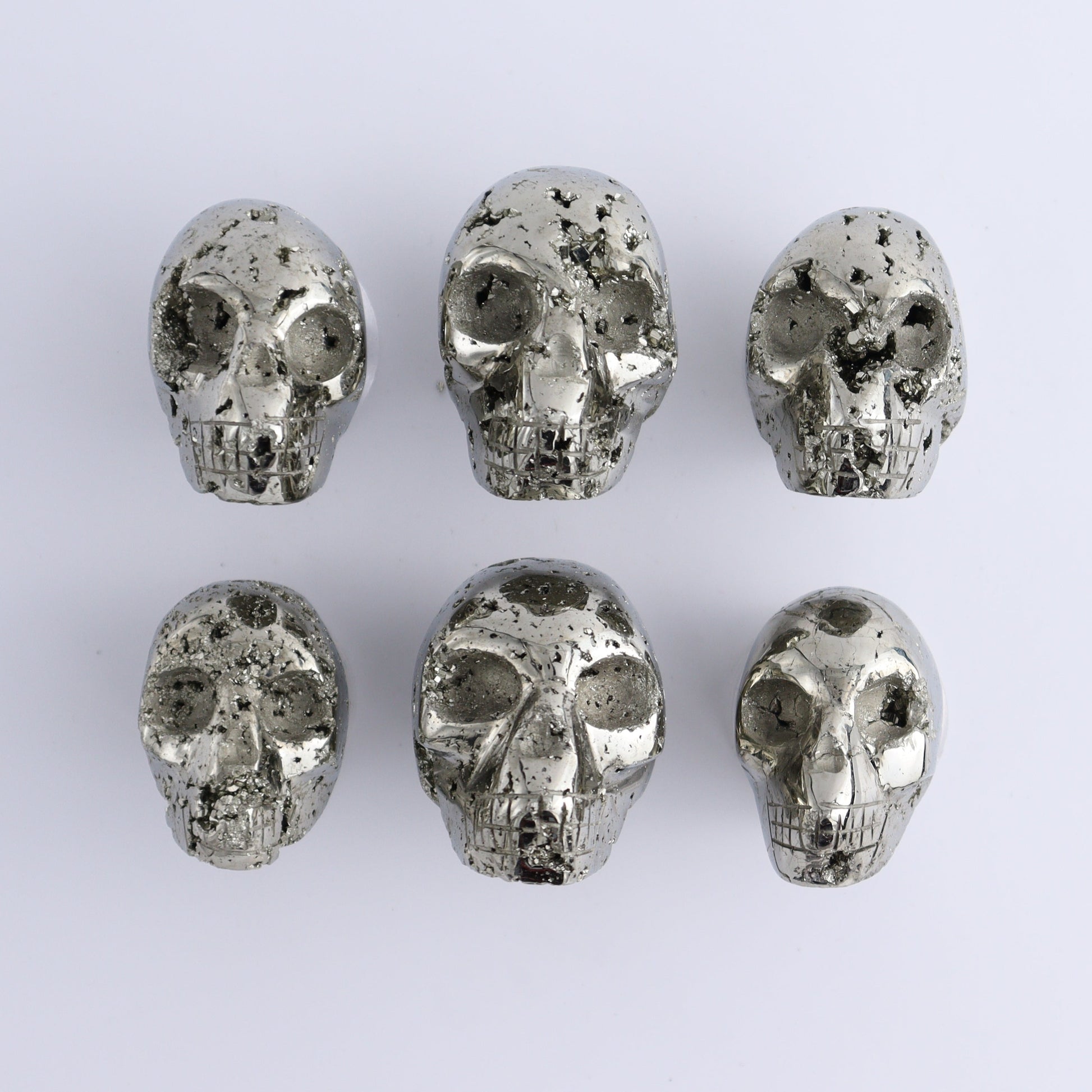 Pyrite Skulls Set of 6 - Expert Wholesale and Supplier of Wholesale Crystals & Bulk Gemstones, ["Hearts","Peru","Pyrite"]