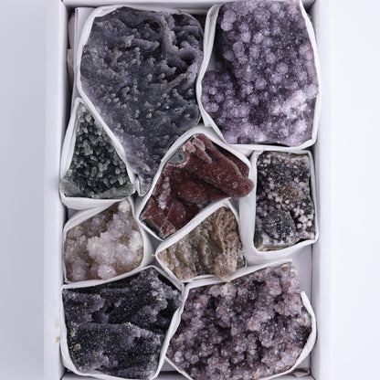 Uruguay Amethyst Clusters with Formations Flat of 9 - Expert Wholesale and Supplier of Wholesale Crystals & Bulk Gemstones, ["Amethyst","Calcite","Clusters","Formations","Uruguay"]
