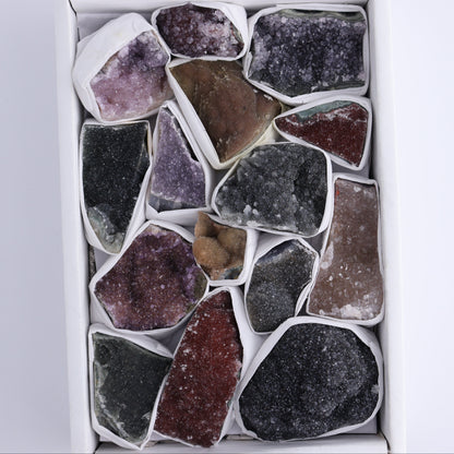 Uruguay Rainbow Amethyst Clusters Flat of 15 - Expert Wholesale and Supplier of Wholesale Crystals & Bulk Gemstones, ["Amethyst","Clusters","Rainbow Amethyst","Sugar Rainbow Amethyst","Uruguay"]