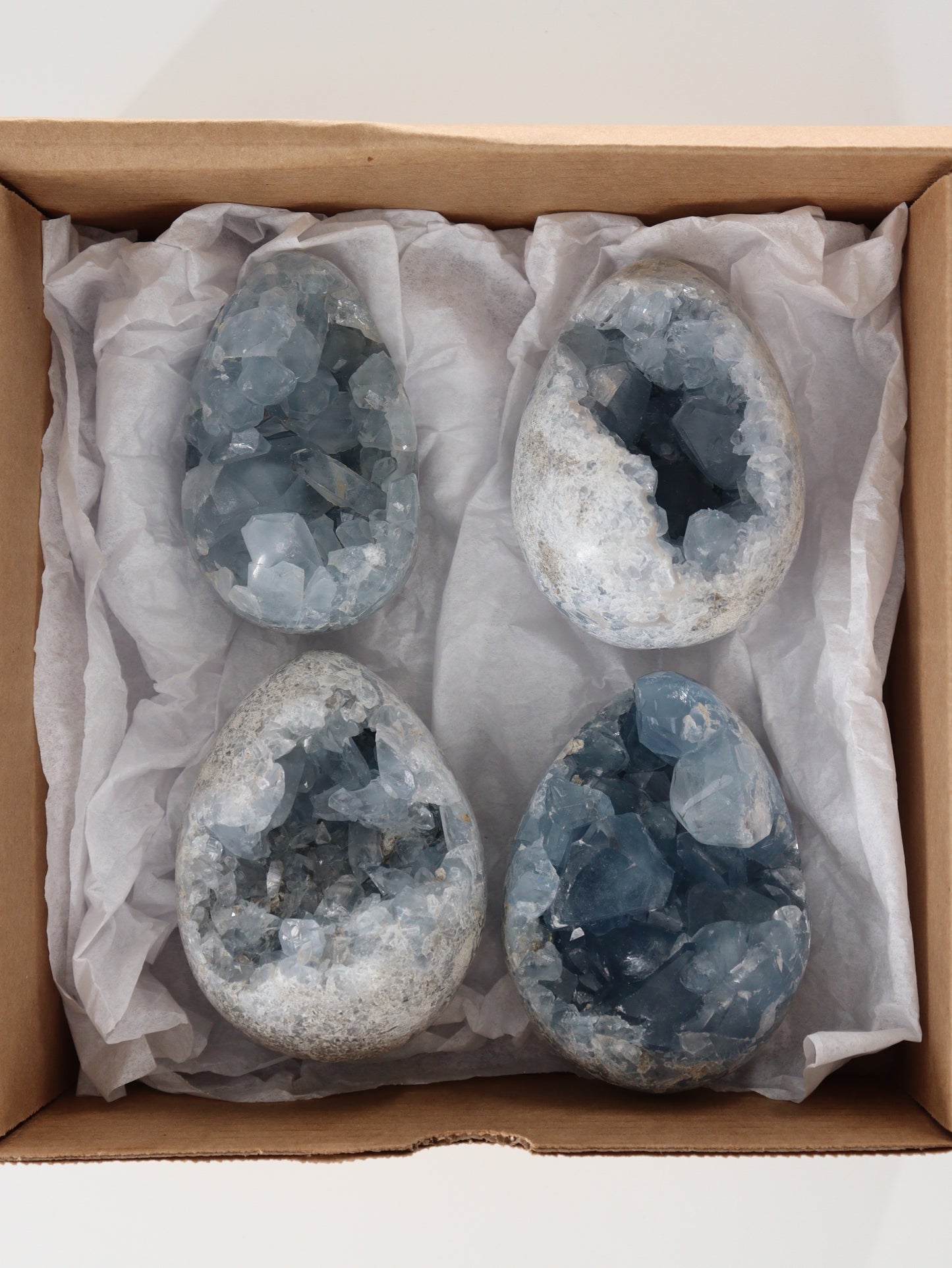 Celestite Eggs Set of 4 - Expert Supplier of Wholesale Crystals & Bulk Gemstones