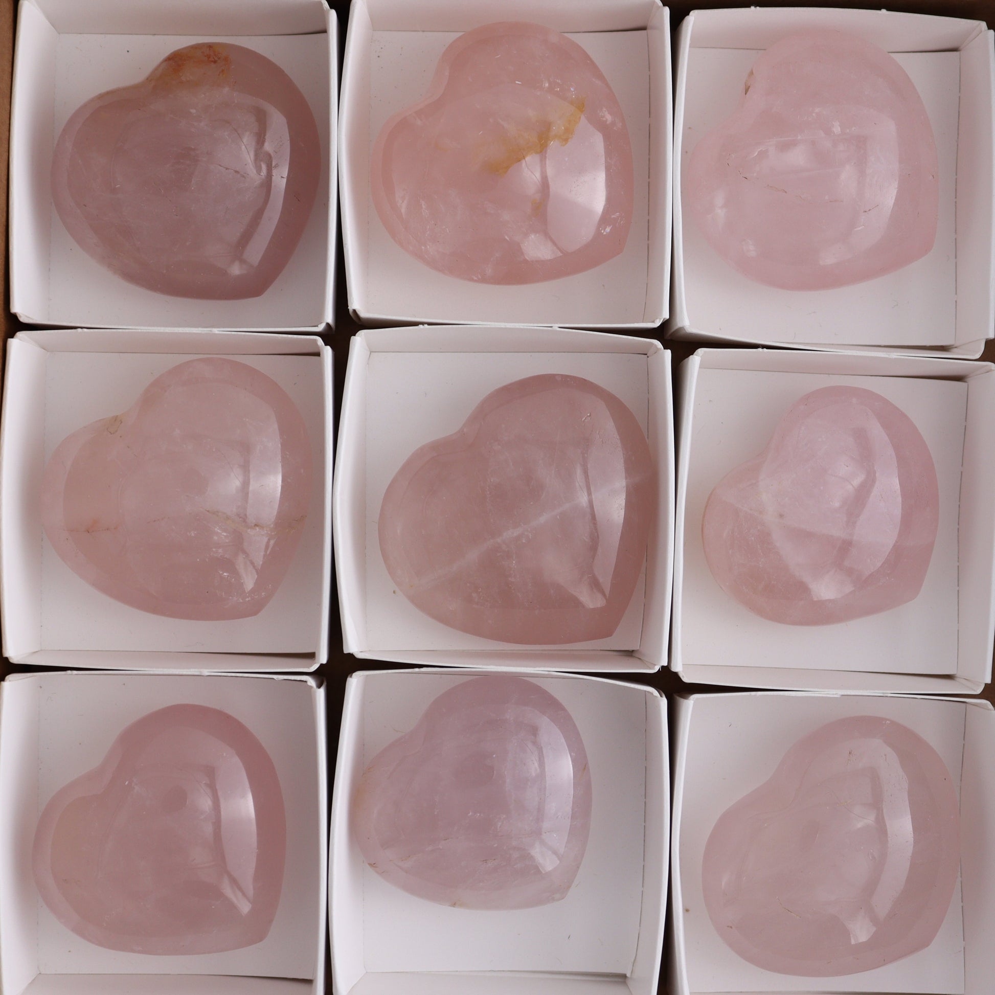 Rose Quartz Hearts Set of 12 - Expert Wholesale and Supplier of Wholesale Crystals & Bulk Gemstones, ["Hearts","Madagascar","Quartz","Rose Quartz"]