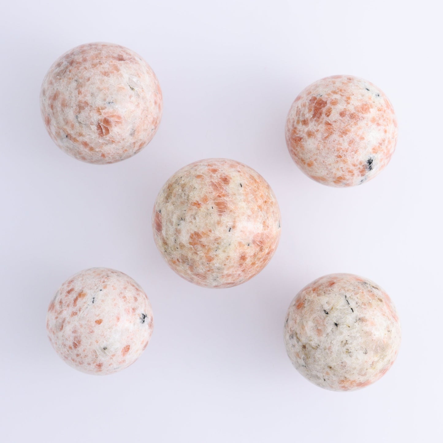 Sunstone Spheres Set of 5 - Expert Wholesale and Supplier of Wholesale Crystals & Bulk Gemstones, ["Spheres","Sunstone"]