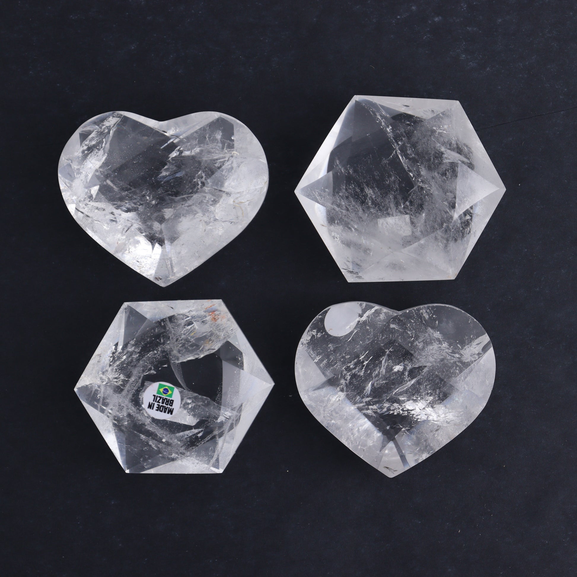 Clear Quartz Mixed Hearts & Hexagon Set of 4 - Expert Wholesale and Supplier of Wholesale Crystals & Bulk Gemstones, ["Brazil","Clear Quartz","Hearts","Hexagon","Quartz"]
