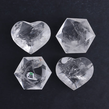 Clear Quartz Mixed Hearts & Hexagon Set of 4 - Expert Wholesale and Supplier of Wholesale Crystals & Bulk Gemstones, ["Brazil","Clear Quartz","Hearts","Hexagon","Quartz"]