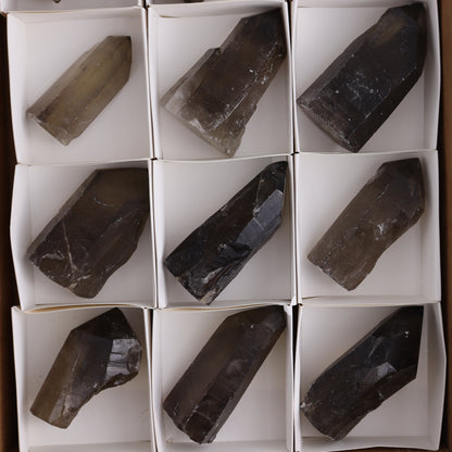 Smoky Quartz Polished Tops Set of 12 - Expert Wholesale and Supplier of Wholesale Crystals & Bulk Gemstones, ["Brazil","close_70","Points","Quartz","Smoky Quartz"]