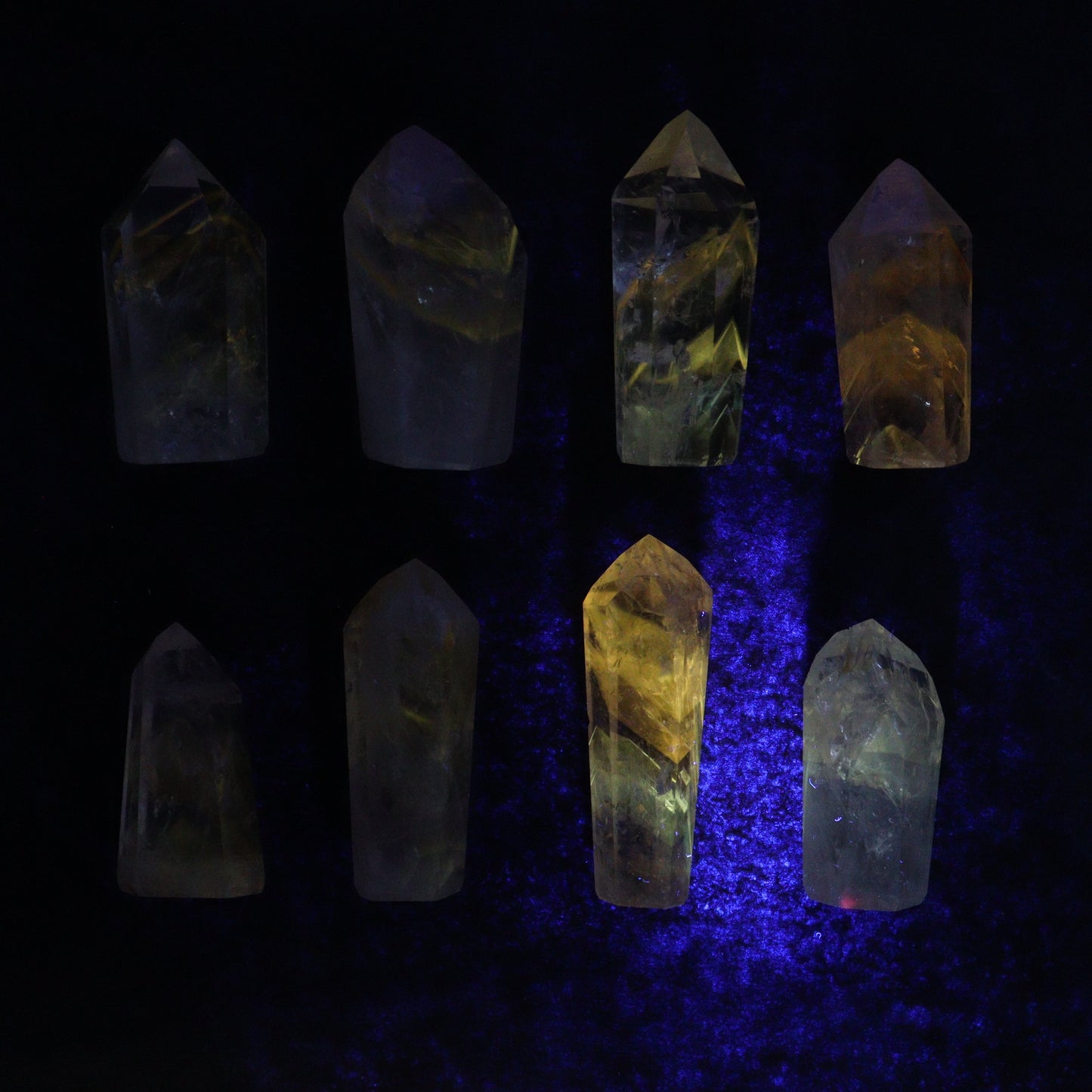 Powellite Amethyst UV Reactive Towers Set of 20 - Expert Wholesale and Supplier of Wholesale Crystals & Bulk Gemstones, ["Amethyst","Powellite"]