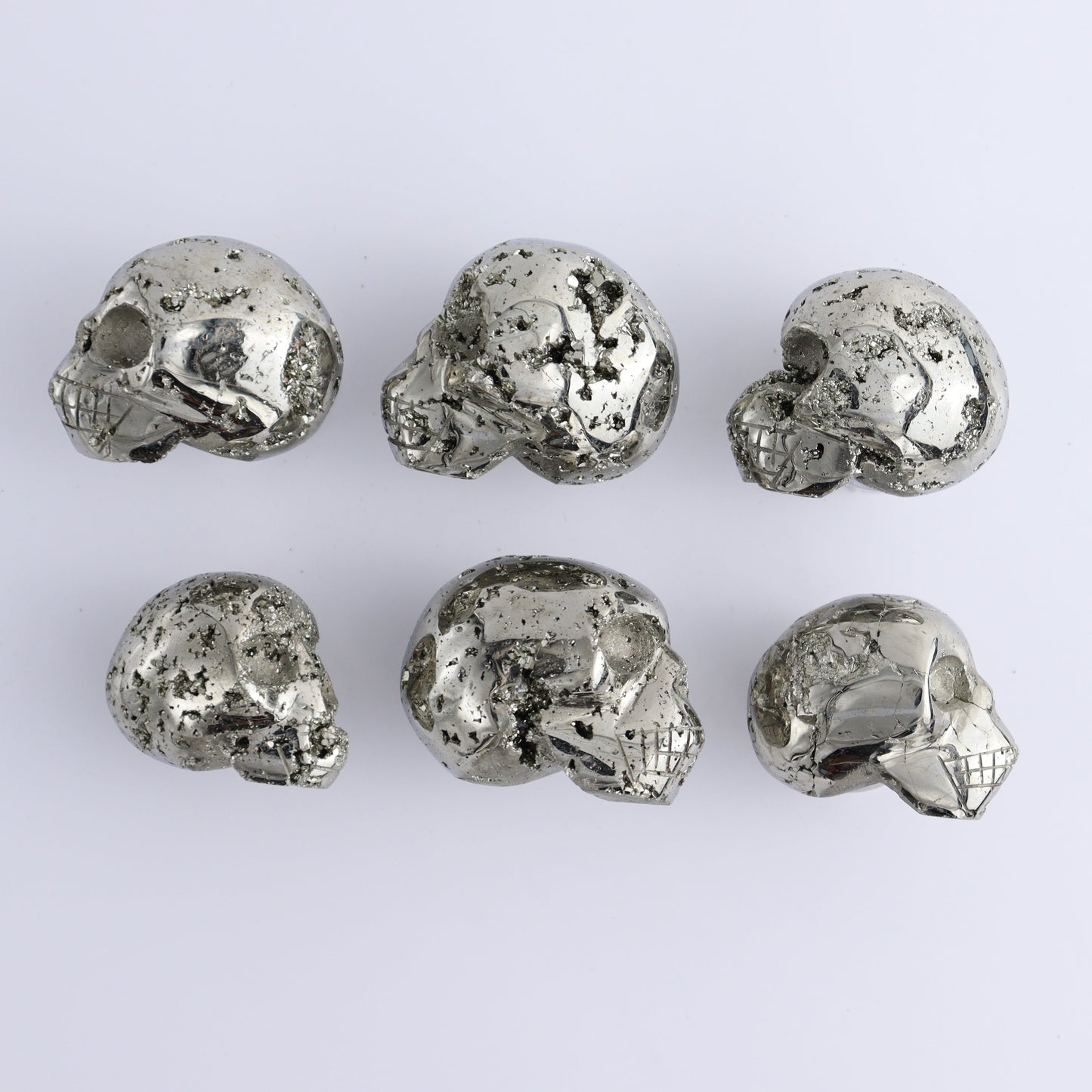 Pyrite Skulls Set of 6 - Expert Wholesale and Supplier of Wholesale Crystals & Bulk Gemstones, ["Hearts","Peru","Pyrite"]