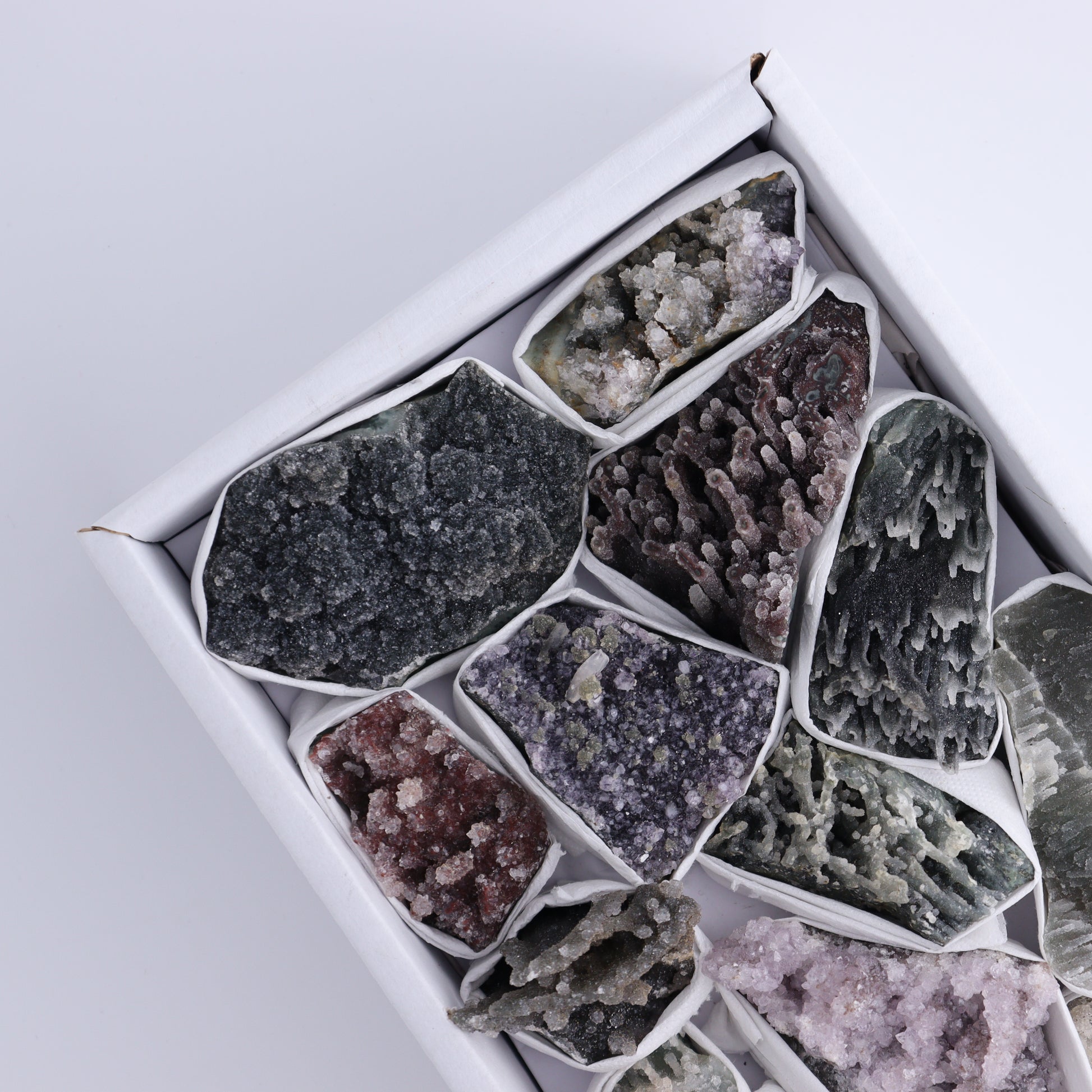 Uruguay Amethyst Clusters with Formations Flat of 13 - Expert Wholesale and Supplier of Wholesale Crystals & Bulk Gemstones, ["Amethyst","Calcite","Clusters","Formations","Uruguay"]