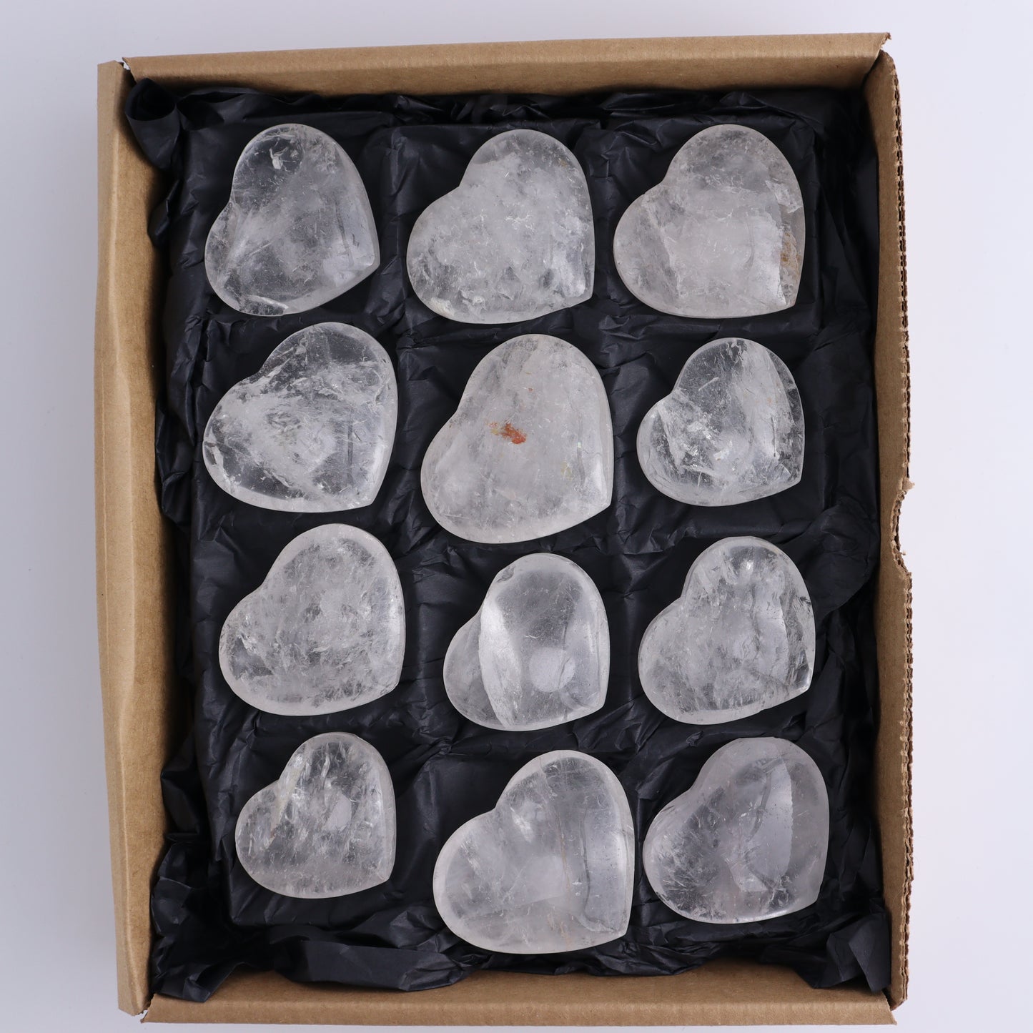 Imperfect Clear Quartz Hearts Set of 12 - Expert Wholesale and Supplier of Wholesale Crystals & Bulk Gemstones, ["Brazil","Clear Quartz","close_50","Hearts","Quartz"]