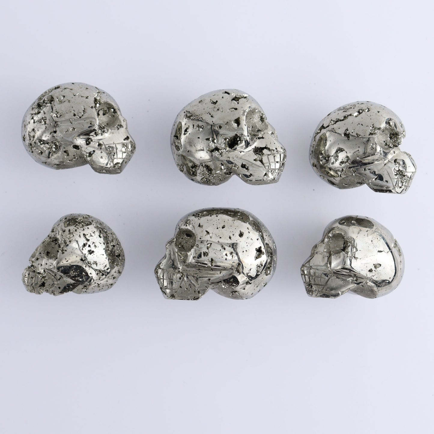 Pyrite Skulls Set of 6 - Expert Wholesale and Supplier of Wholesale Crystals & Bulk Gemstones, ["Hearts","Peru","Pyrite"]
