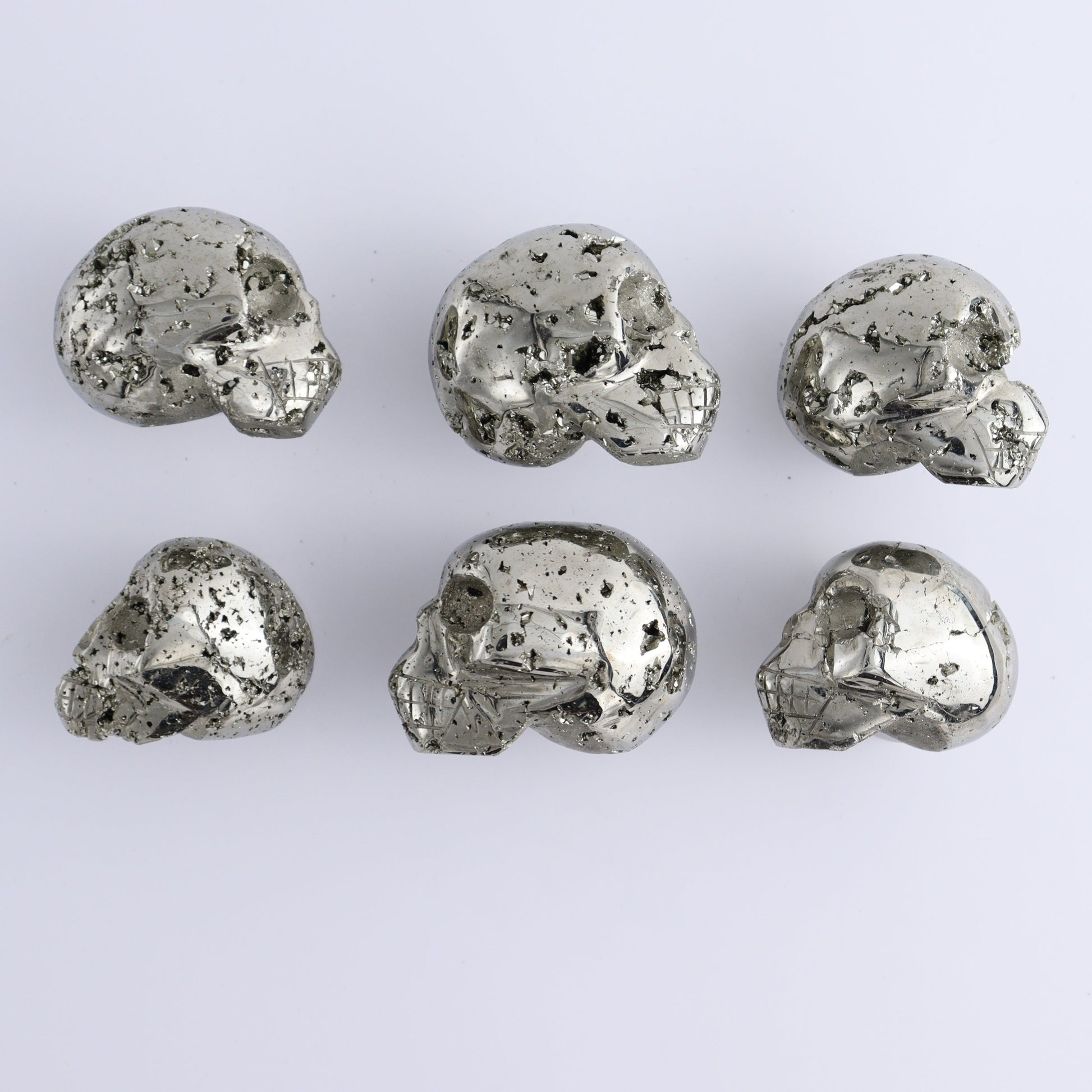 Pyrite Skulls Set of 6 - Expert Wholesale and Supplier of Wholesale Crystals & Bulk Gemstones, ["Hearts","Peru","Pyrite"]