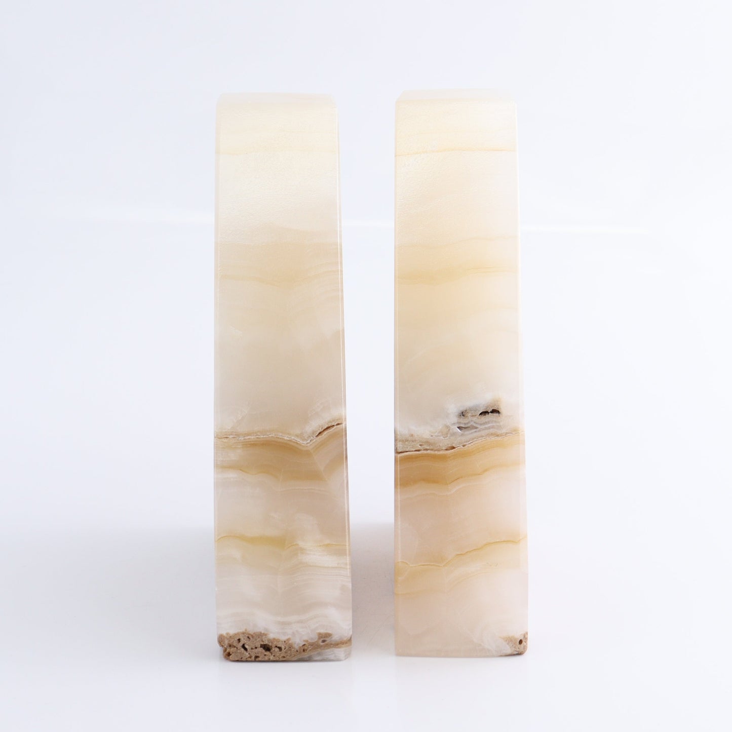 One Pair of Mexican Onyx/Calcite White & Honey Polished Bookend - Expert Wholesale and Supplier of Wholesale Crystals & Bulk Gemstones, ["Bookends","Calcite","Catalog Onyx","Mexico","onyx"]