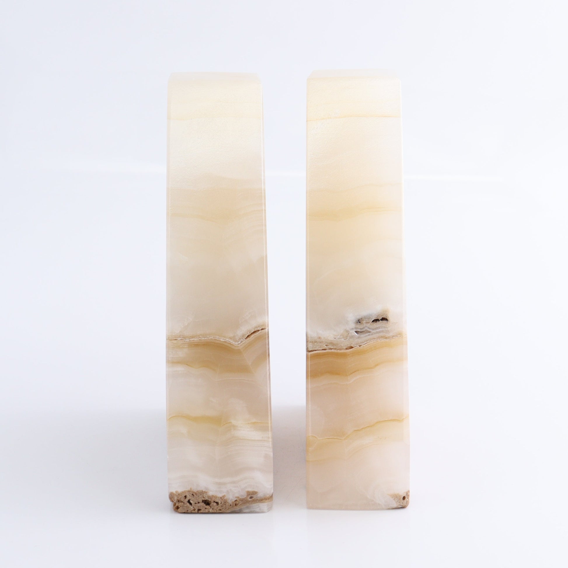One Pair of Mexican Onyx/Calcite White & Honey Polished Bookend - Expert Wholesale and Supplier of Wholesale Crystals & Bulk Gemstones, ["Bookends","Calcite","Catalog Onyx","Mexico","onyx"]
