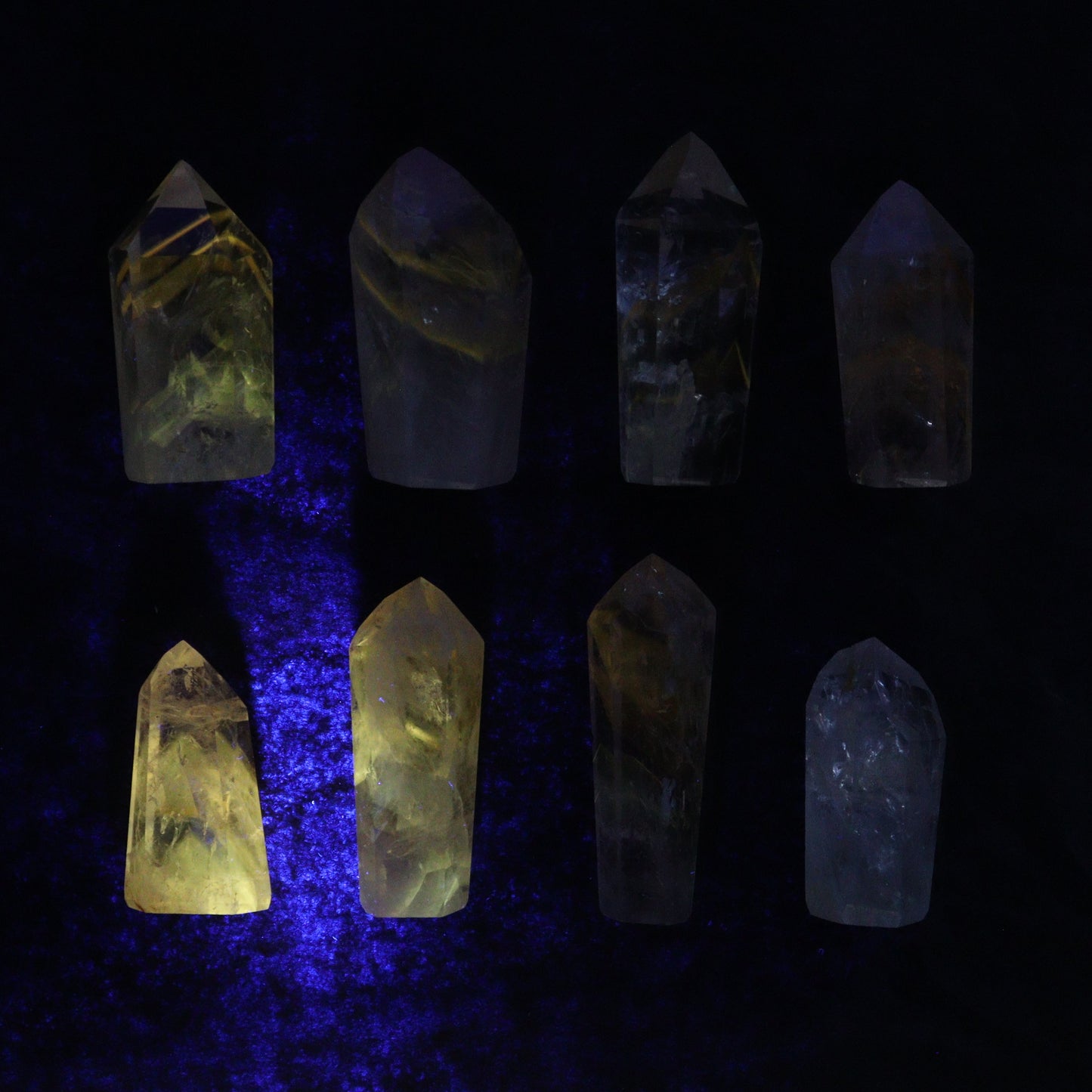 Powellite Amethyst UV Reactive Towers Set of 20 - Expert Wholesale and Supplier of Wholesale Crystals & Bulk Gemstones, ["Amethyst","Powellite"]