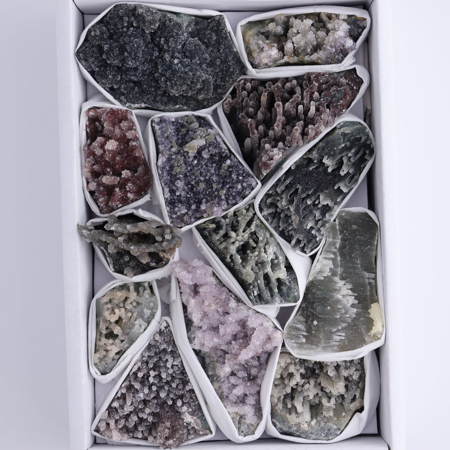 Uruguay Amethyst Clusters with Formations Flat of 13 - Expert Wholesale and Supplier of Wholesale Crystals & Bulk Gemstones, ["Amethyst","Calcite","Clusters","Formations","Uruguay"]
