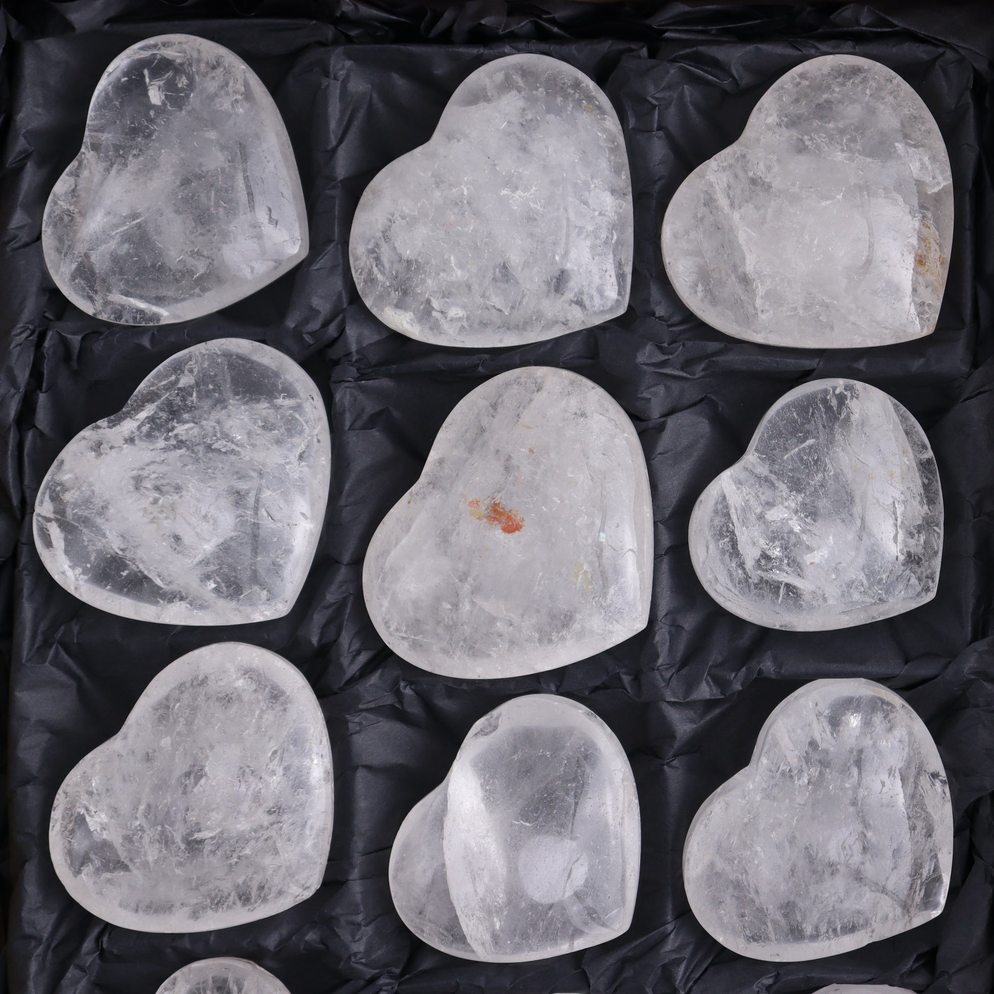 Imperfect Clear Quartz Hearts Set of 12 - Expert Wholesale and Supplier of Wholesale Crystals & Bulk Gemstones, ["Brazil","Clear Quartz","close_50","Hearts","Quartz"]