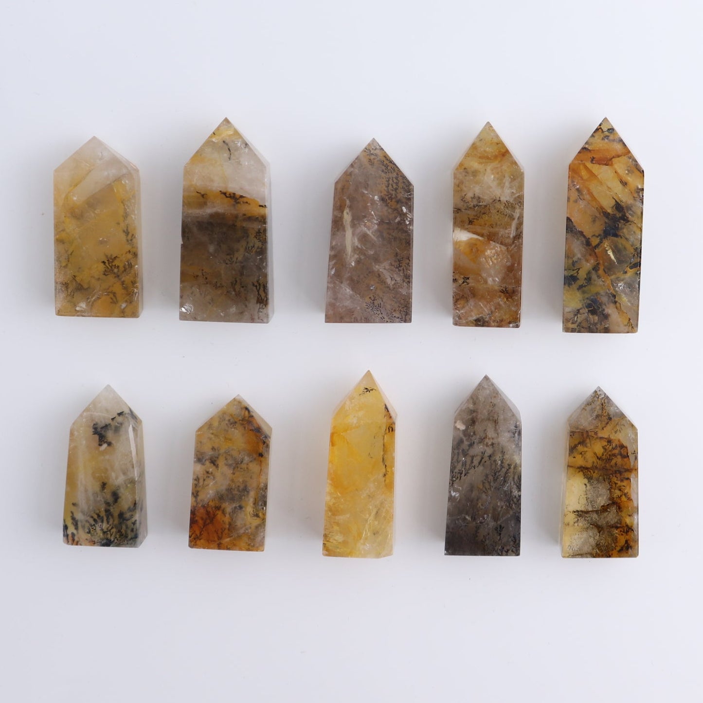 Dendritic Golden Healer Quartz Towers Set of 10