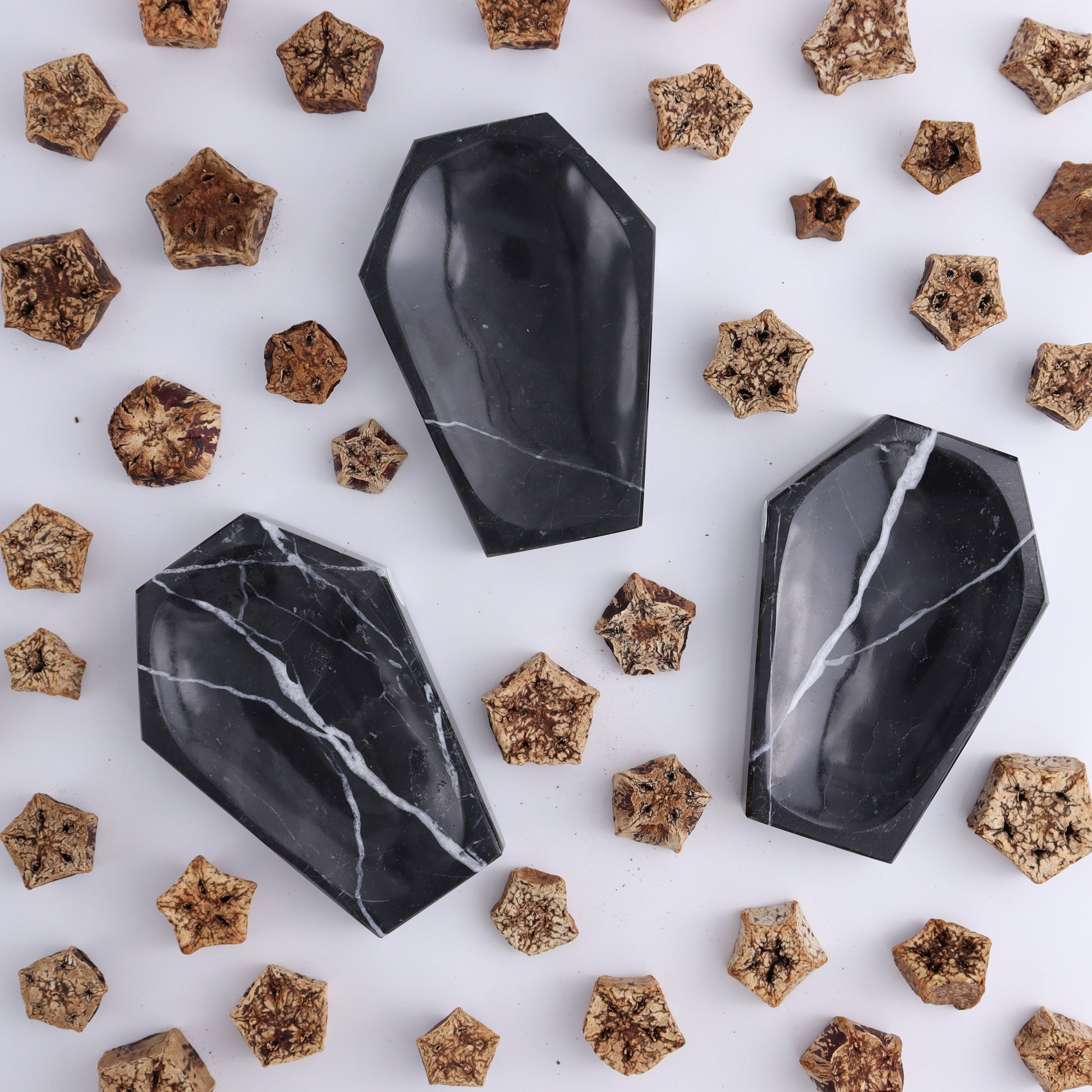 Black Marble Coffin Dish Set of 6 - Expert Wholesale and Supplier of Wholesale Crystals & Bulk Gemstones, ["Black Marble","Coffins","Marble","Mexico","Plates"]