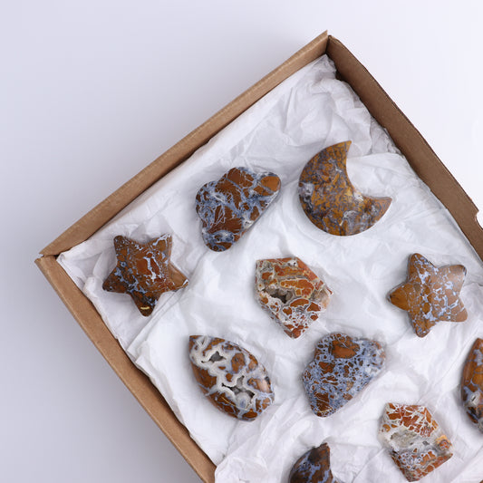 Brecciated Jasper Moons, Stars, Towers, Clouds, and Flames Set of 10