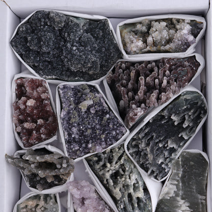 Uruguay Amethyst Clusters with Formations Flat of 13 - Expert Wholesale and Supplier of Wholesale Crystals & Bulk Gemstones, ["Amethyst","Calcite","Clusters","Formations","Uruguay"]