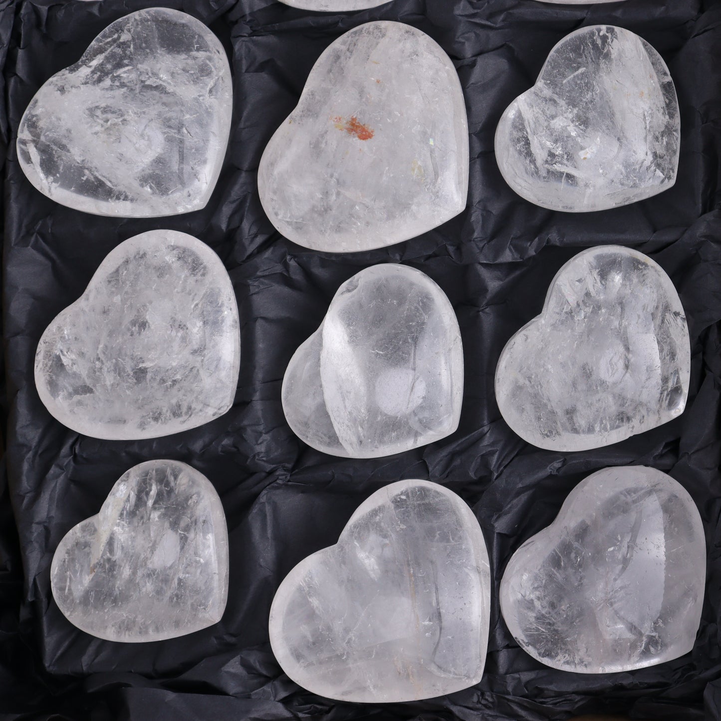 Imperfect Clear Quartz Hearts Set of 12 - Expert Wholesale and Supplier of Wholesale Crystals & Bulk Gemstones, ["Brazil","Clear Quartz","close_50","Hearts","Quartz"]