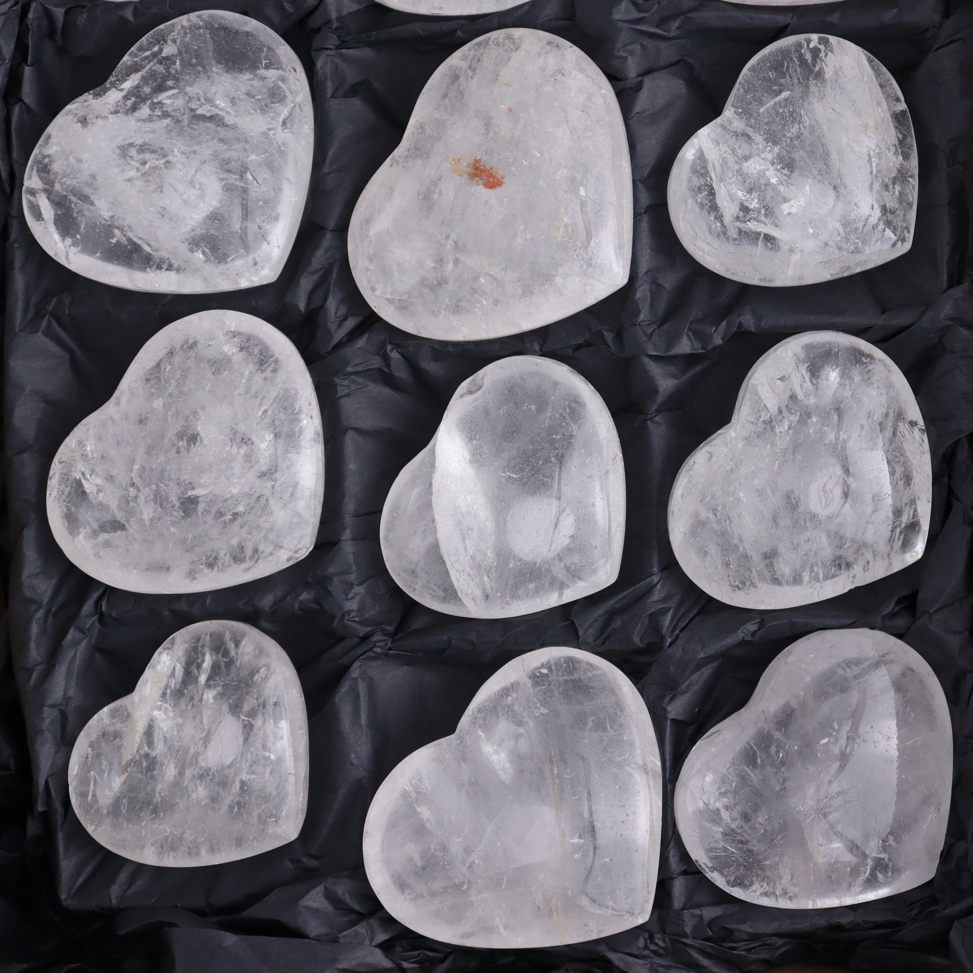 Imperfect Clear Quartz Hearts Set of 12 - Expert Wholesale and Supplier of Wholesale Crystals & Bulk Gemstones, ["Brazil","Clear Quartz","close_50","Hearts","Quartz"]