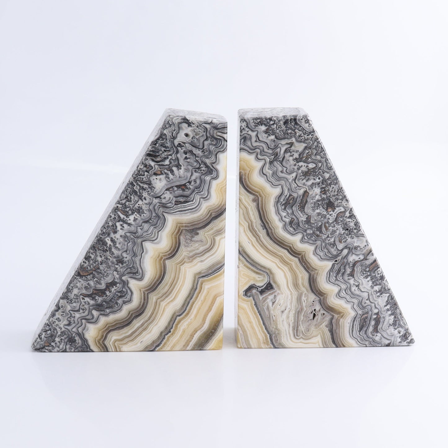 One Pair of Mexican Onyx/Calcite Black & Yellow Zebra Polished Bookend - Expert Wholesale and Supplier of Wholesale Crystals & Bulk Gemstones, ["Bookends","Calcite","Catalog Onyx","Mexico","onyx"]