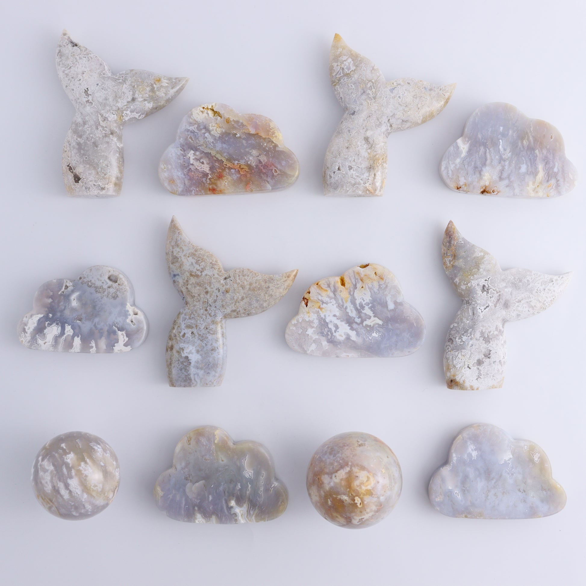Agate Clouds, Mermaid Tails, and Spheres Set of 12 - Expert Wholesale and Supplier of Wholesale Crystals & Bulk Gemstones, ["Agate","Clouds","Mermaid Tail","Spheres"]