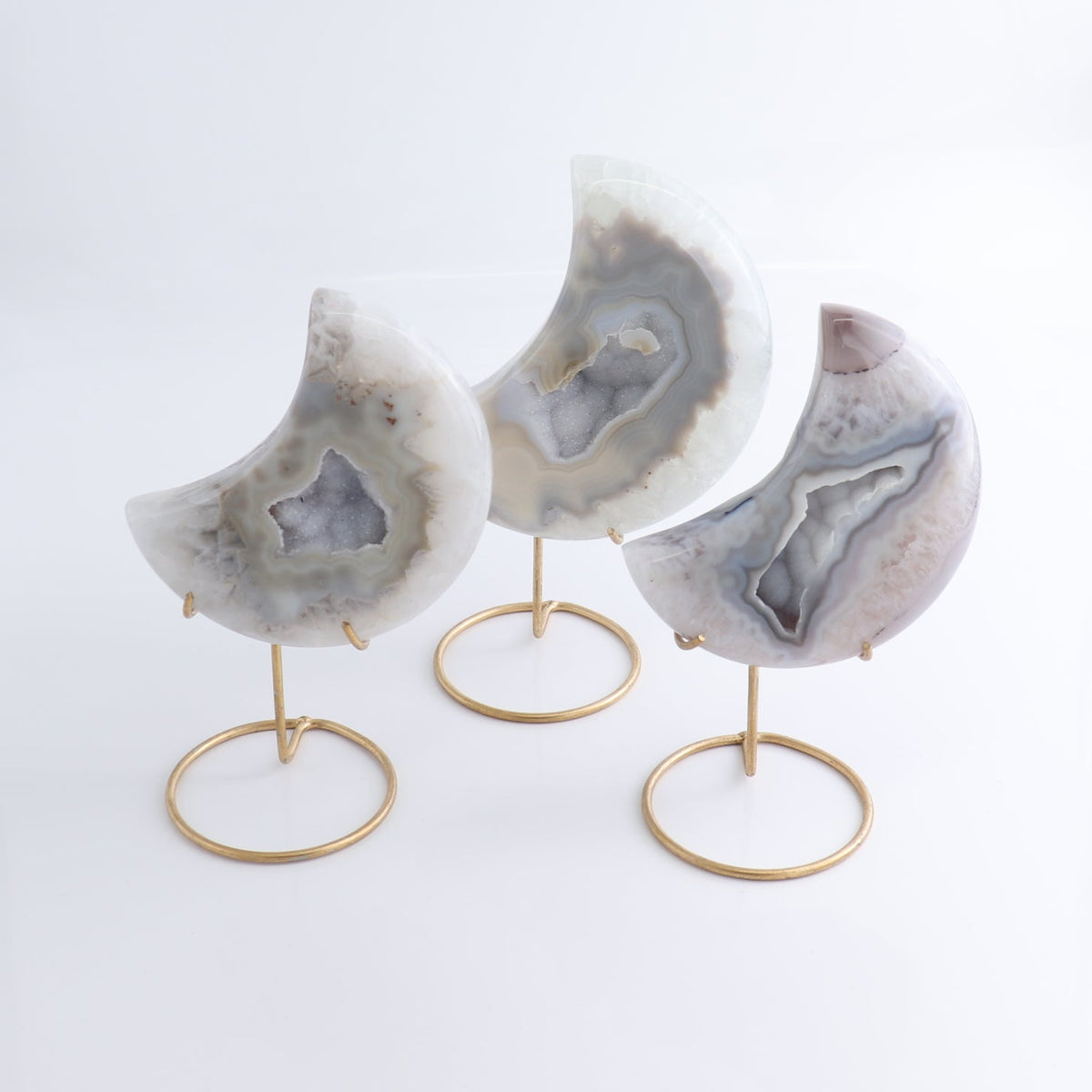 Agate Moons with Stand Set of 3