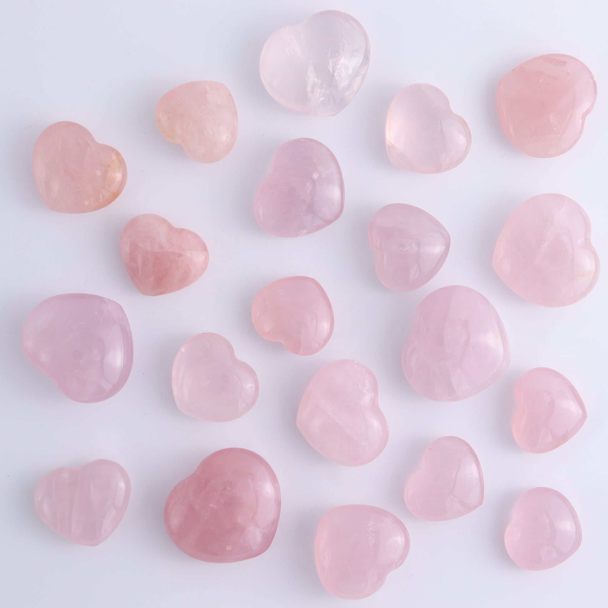 Rose Quartz Hearts Set of 20 Pieces - Expert Wholesale and Supplier of Wholesale Crystals & Bulk Gemstones, ["Hearts","Madagascar","Quartz","Rose Quartz"]
