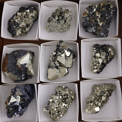 Octahedral Pyrite Clusters Set of 12 - Expert Wholesale and Supplier of Wholesale Crystals & Bulk Gemstones, ["Clusters","Octahedral Pyrite","Peru","Pyrite"]